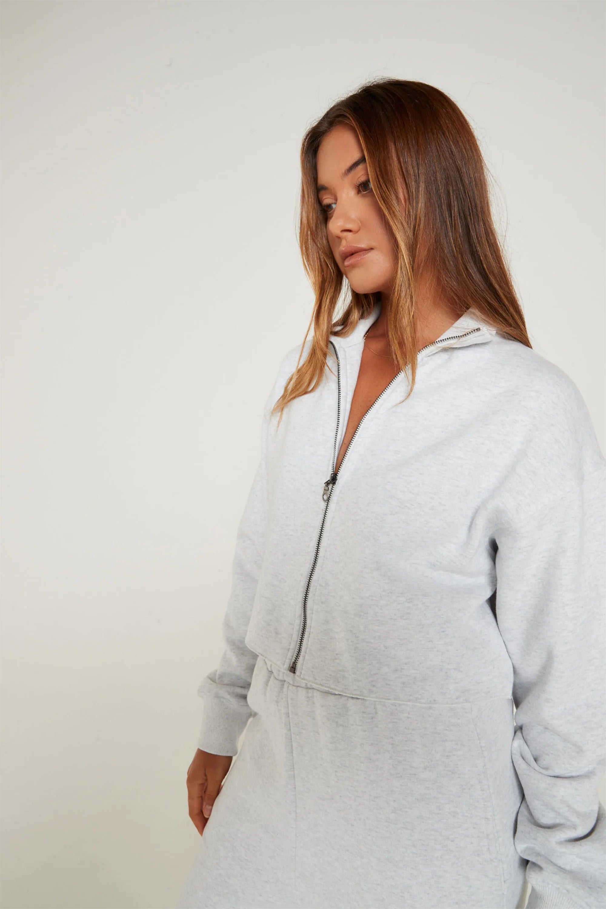 Lily Full Zip Sweater (White Marle)