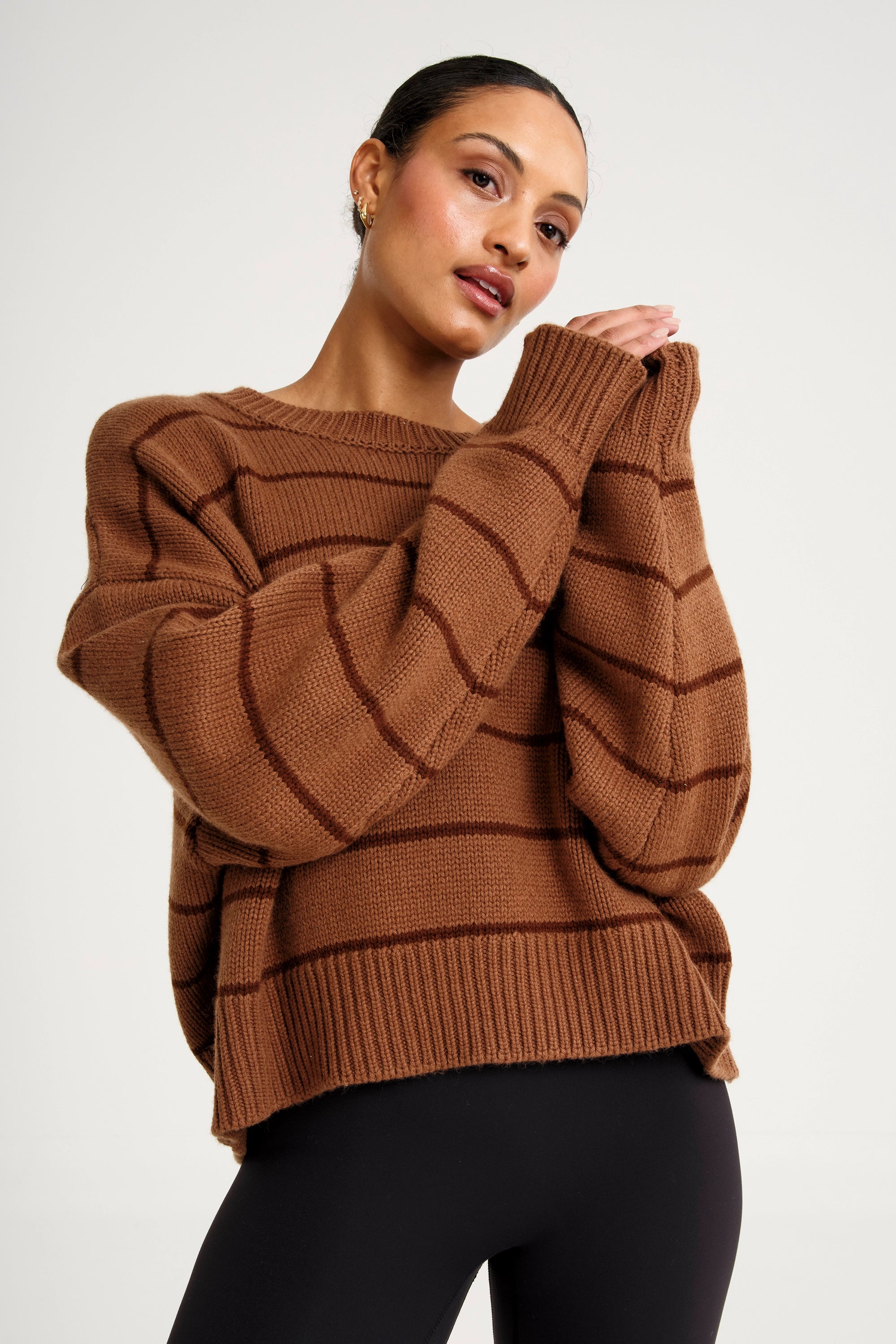 ALLFENIX Stripe Crew Neck Knit - Espresso