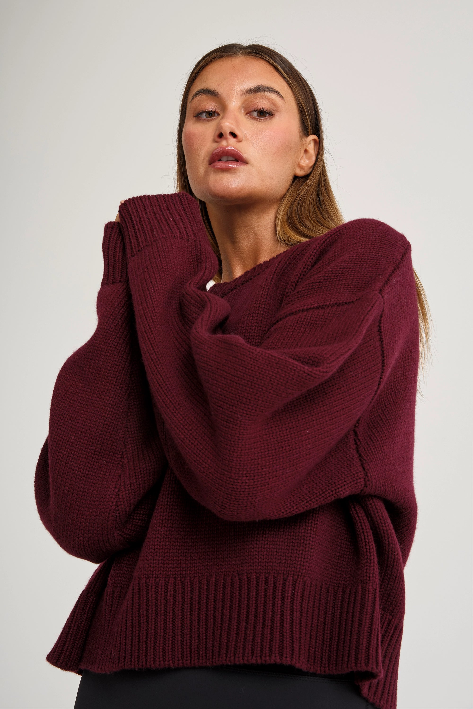 ★LMOOD★ Charr Stripe Henley Neck Half Knit Burgundy Buy Burgundy Red Ribbed Button Detail Long Sleeve Henley Top