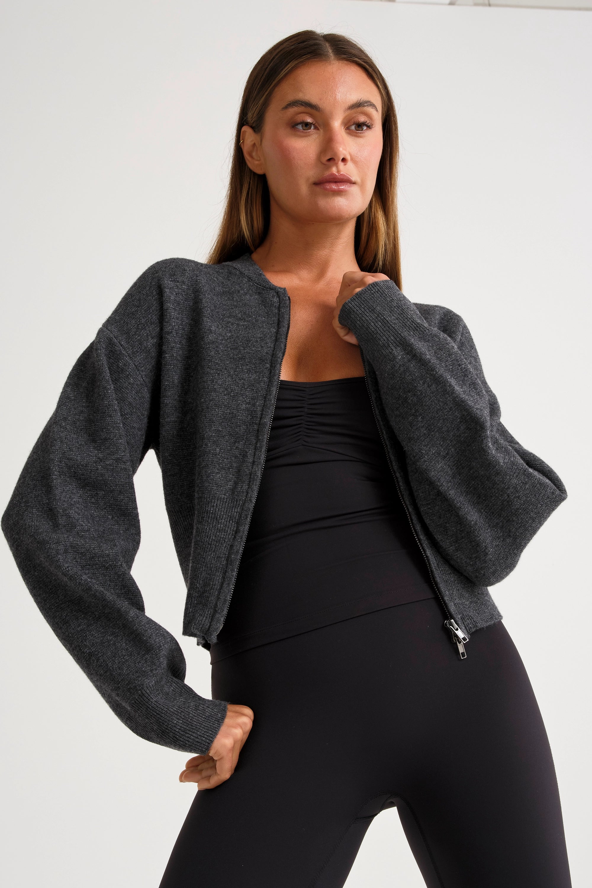 Two Way Zip Knit Bomber