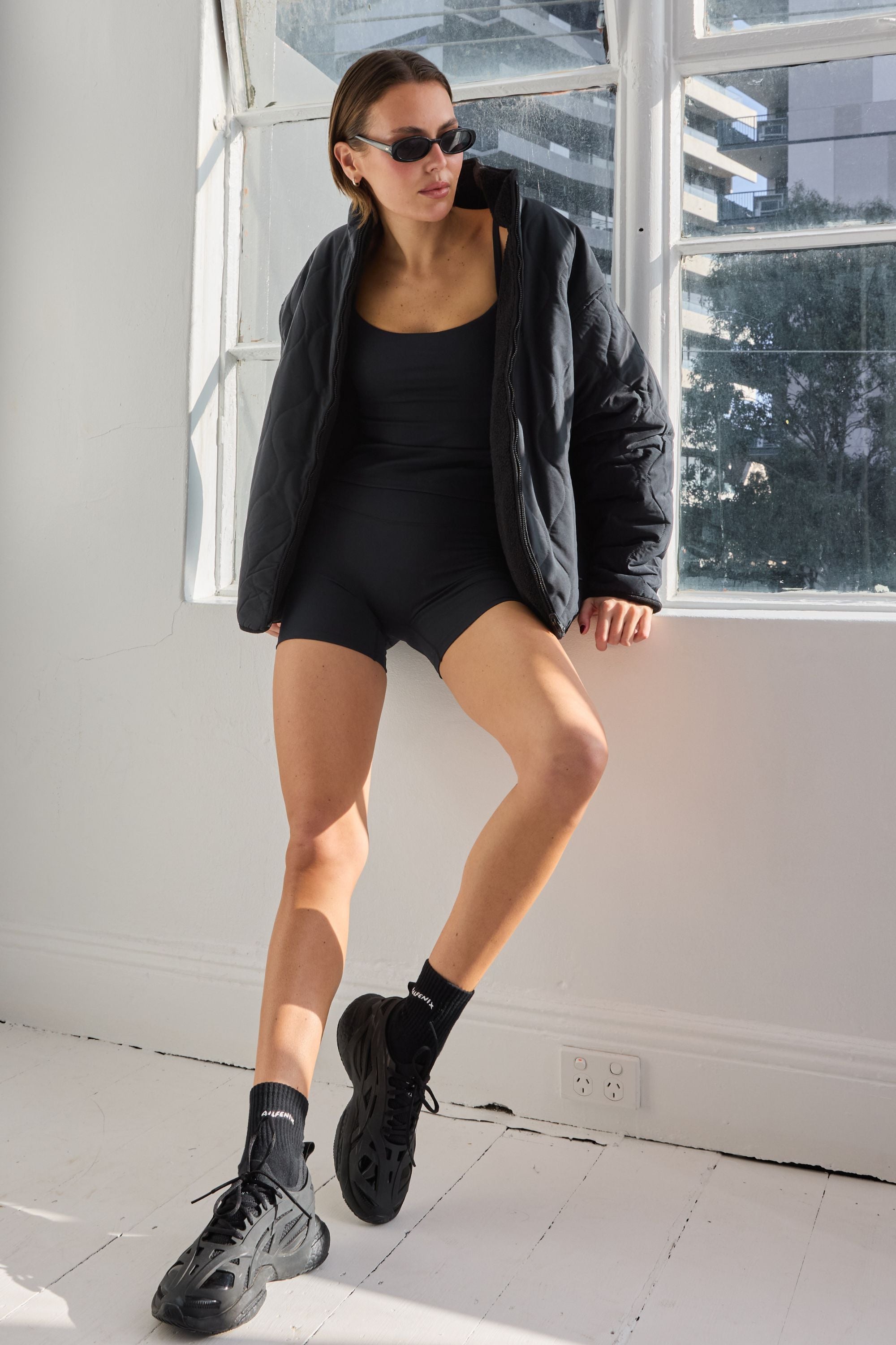Reversible Quilted Sherpa Jacket - Black