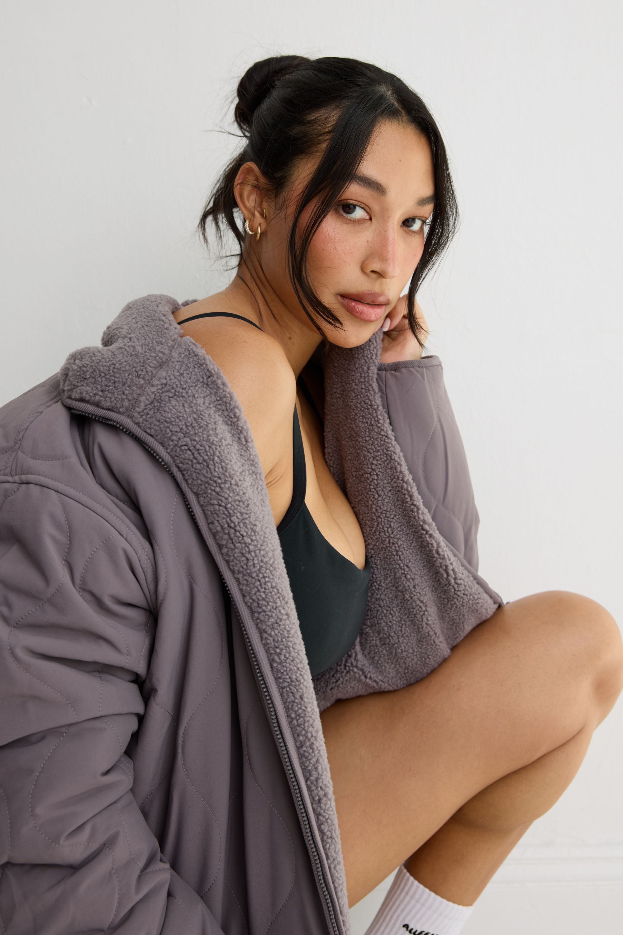 Reversible Quilted Sherpa Jacket - Graphite