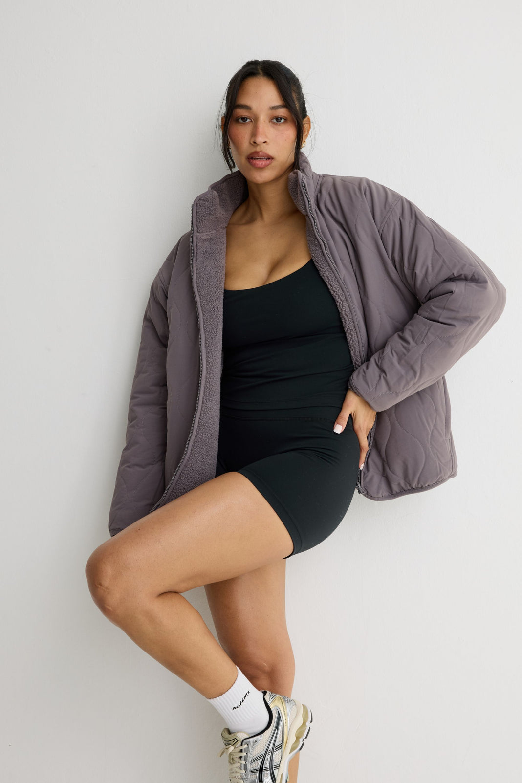 Reversible Quilted Sherpa Jacket - Graphite