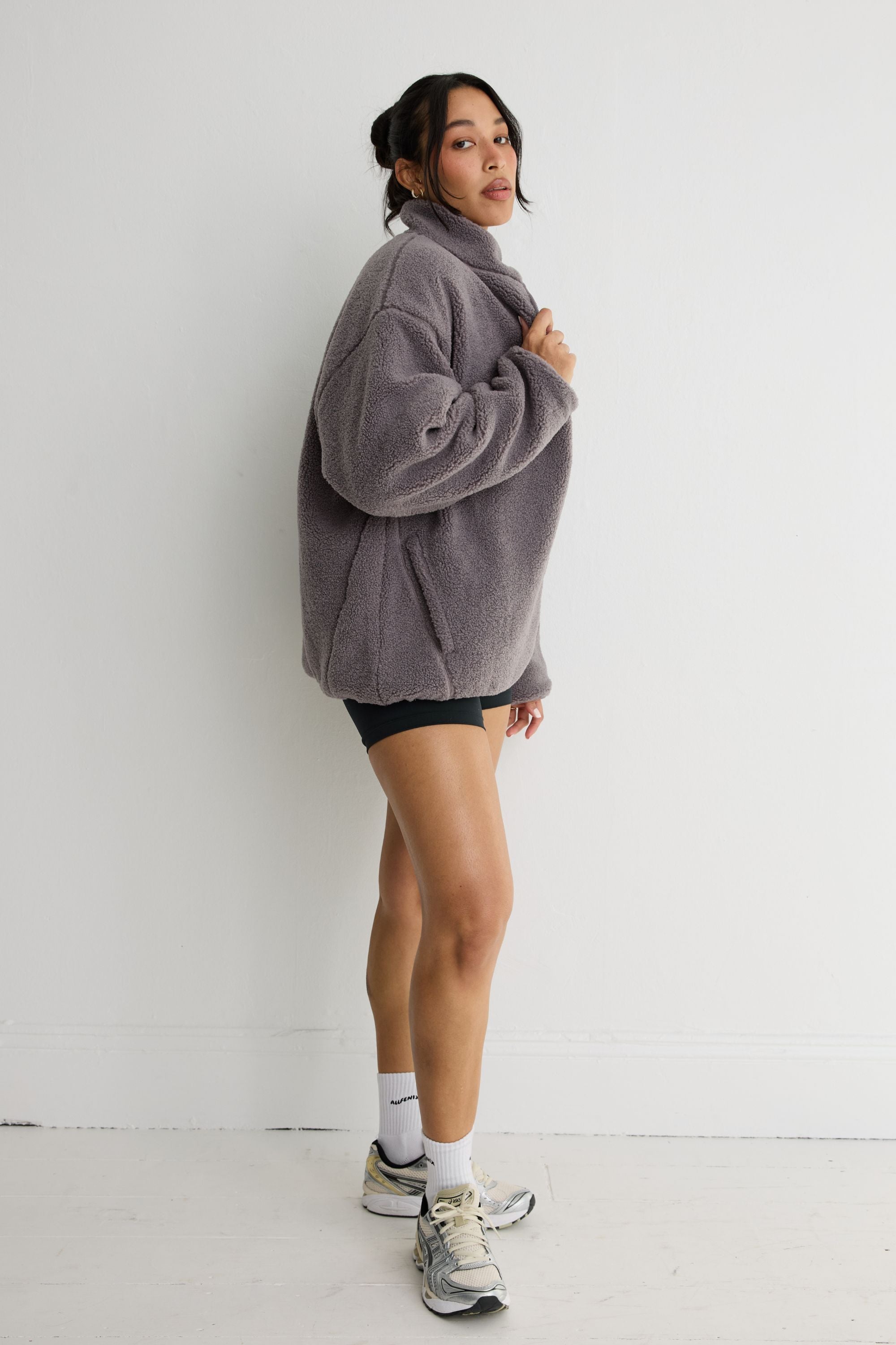 Reversible Quilted Sherpa Jacket - Graphite