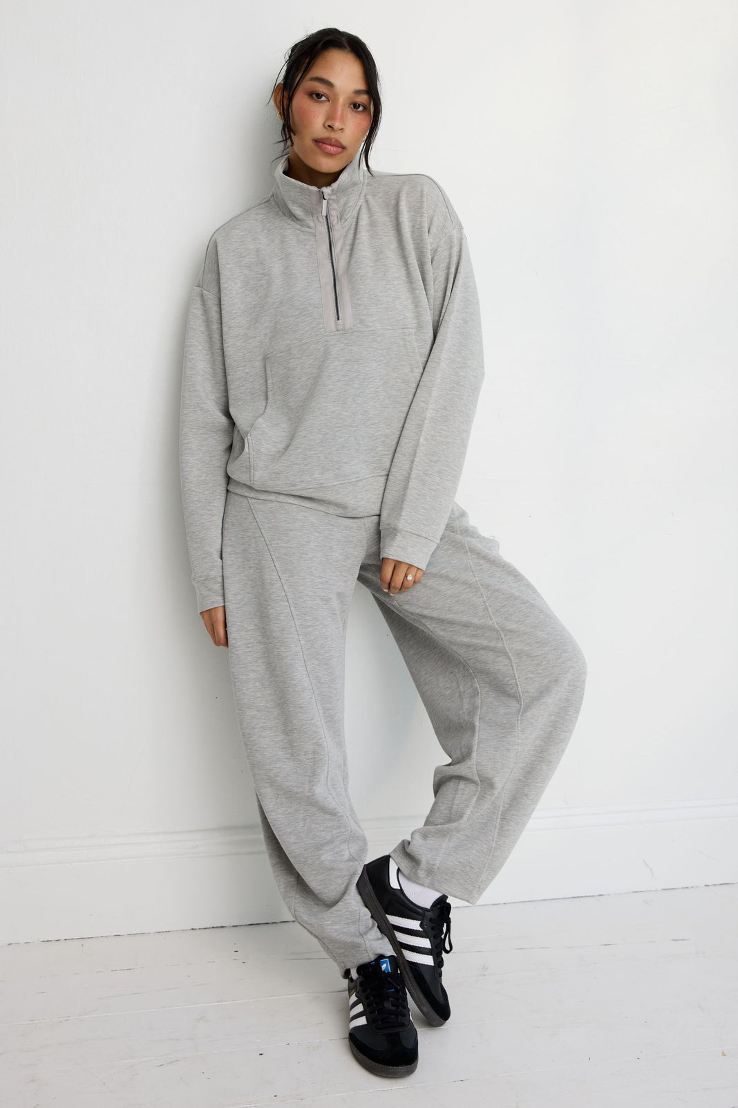 Soft Luxury Barrel Leg Track Pant - Grey Marle