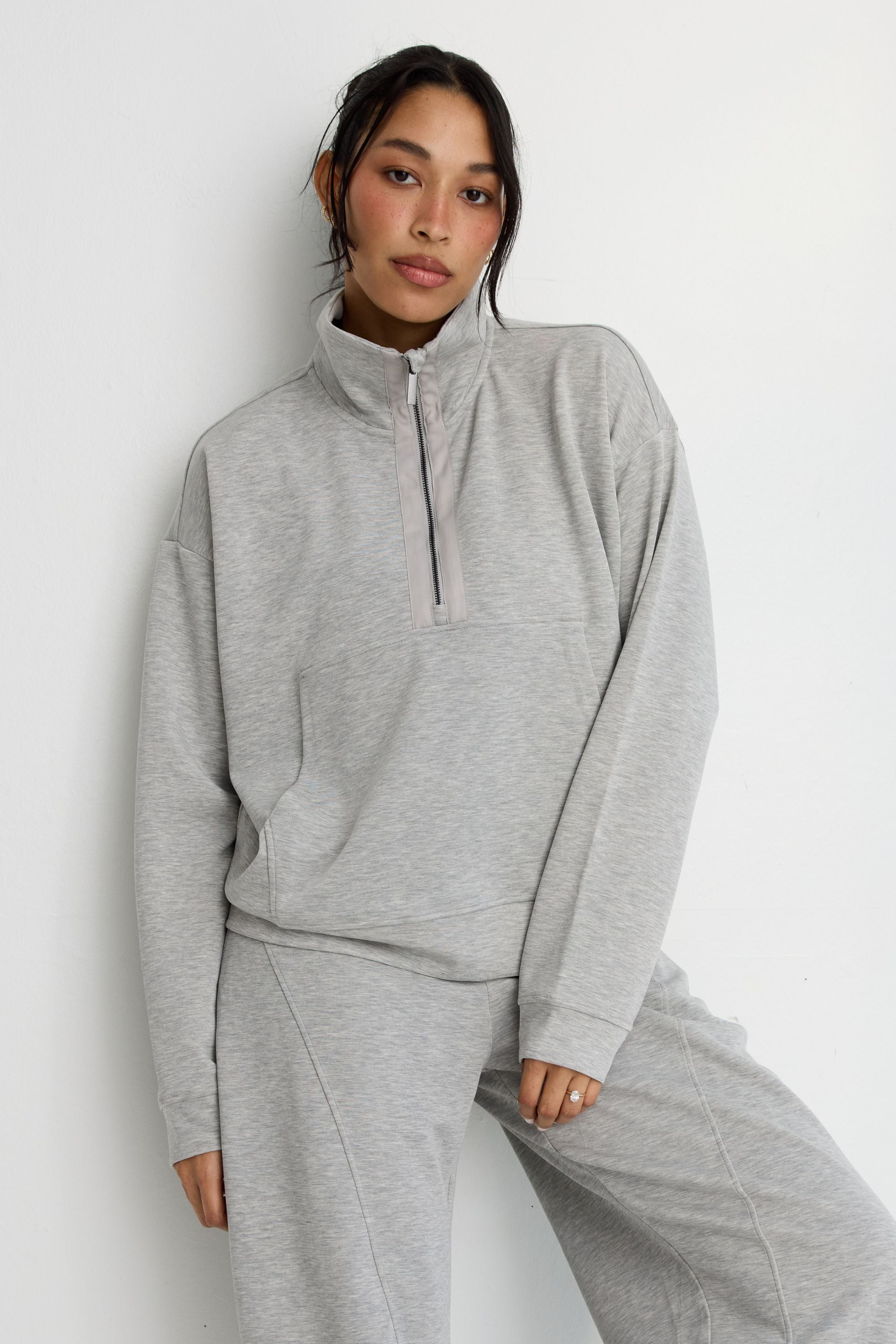 Soft Luxury 1/2 Zip Sweater - Grey Marle