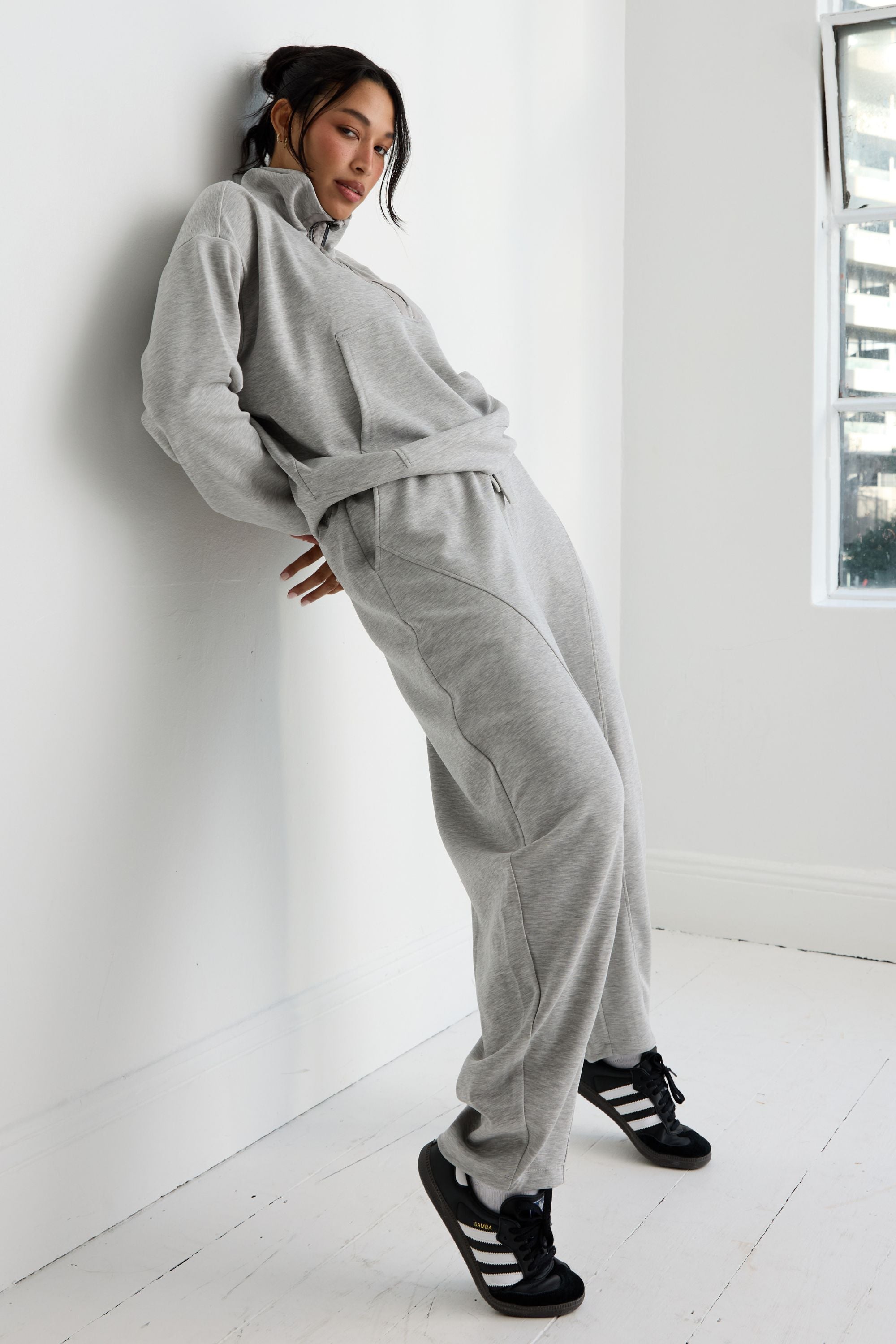 Soft Luxury Barrel Leg Track Pant - Grey Marle