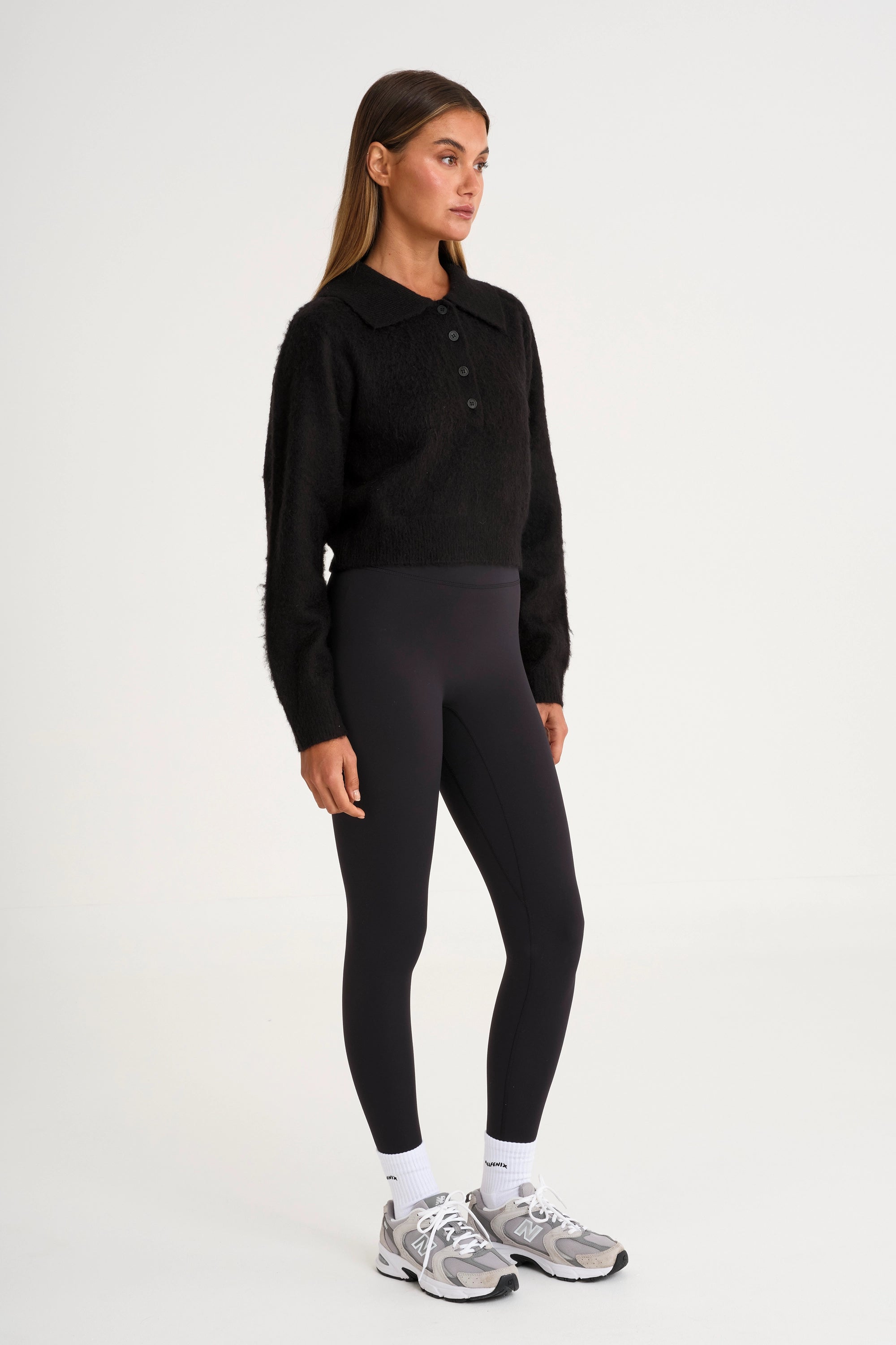 1/2 Button Polo Knit - Black