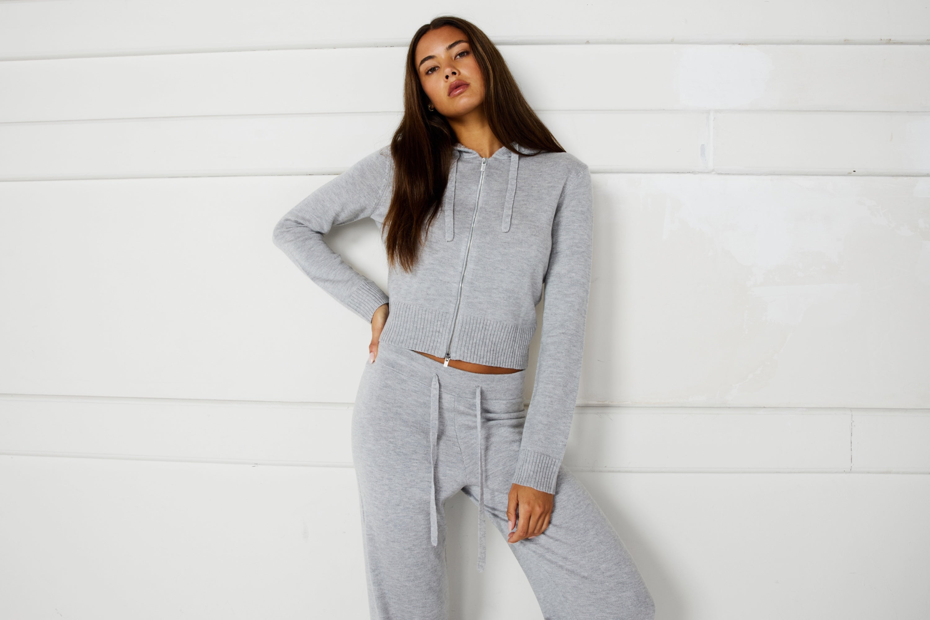 Two Way Knit Hoodie - Grey Marle