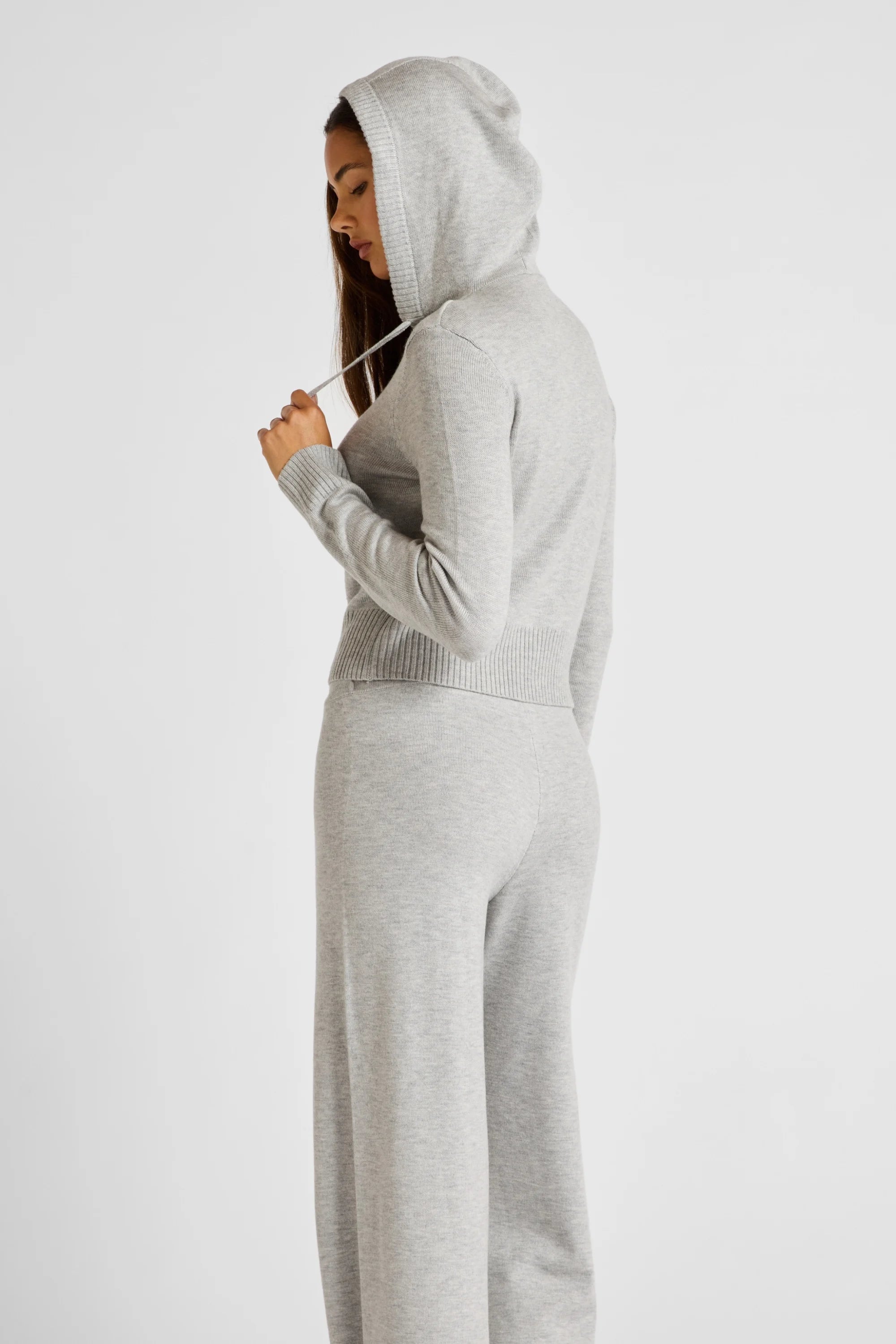Two Way Knit Hoodie - Grey Marle