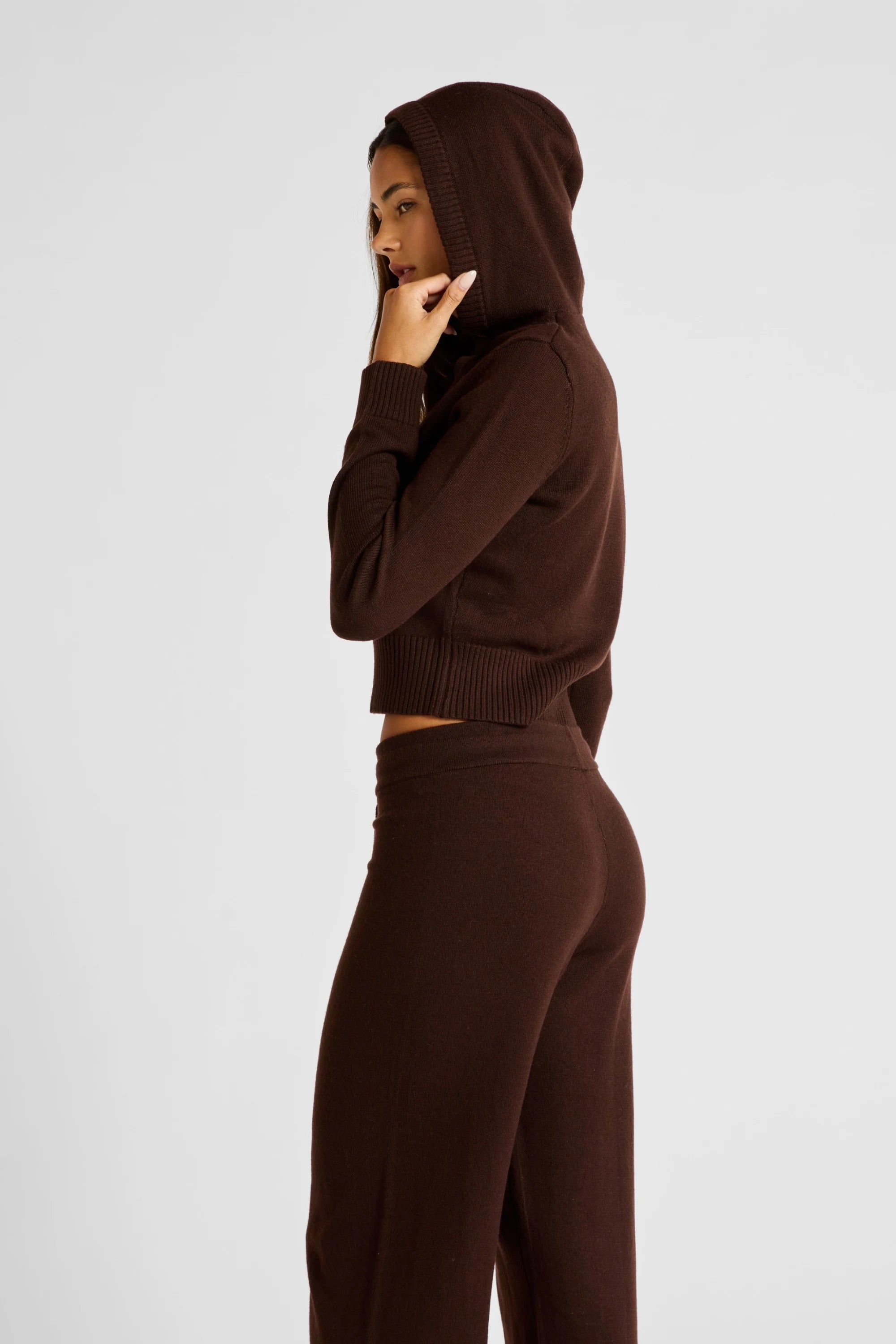 Two Way Knit Hoodie - Espresso