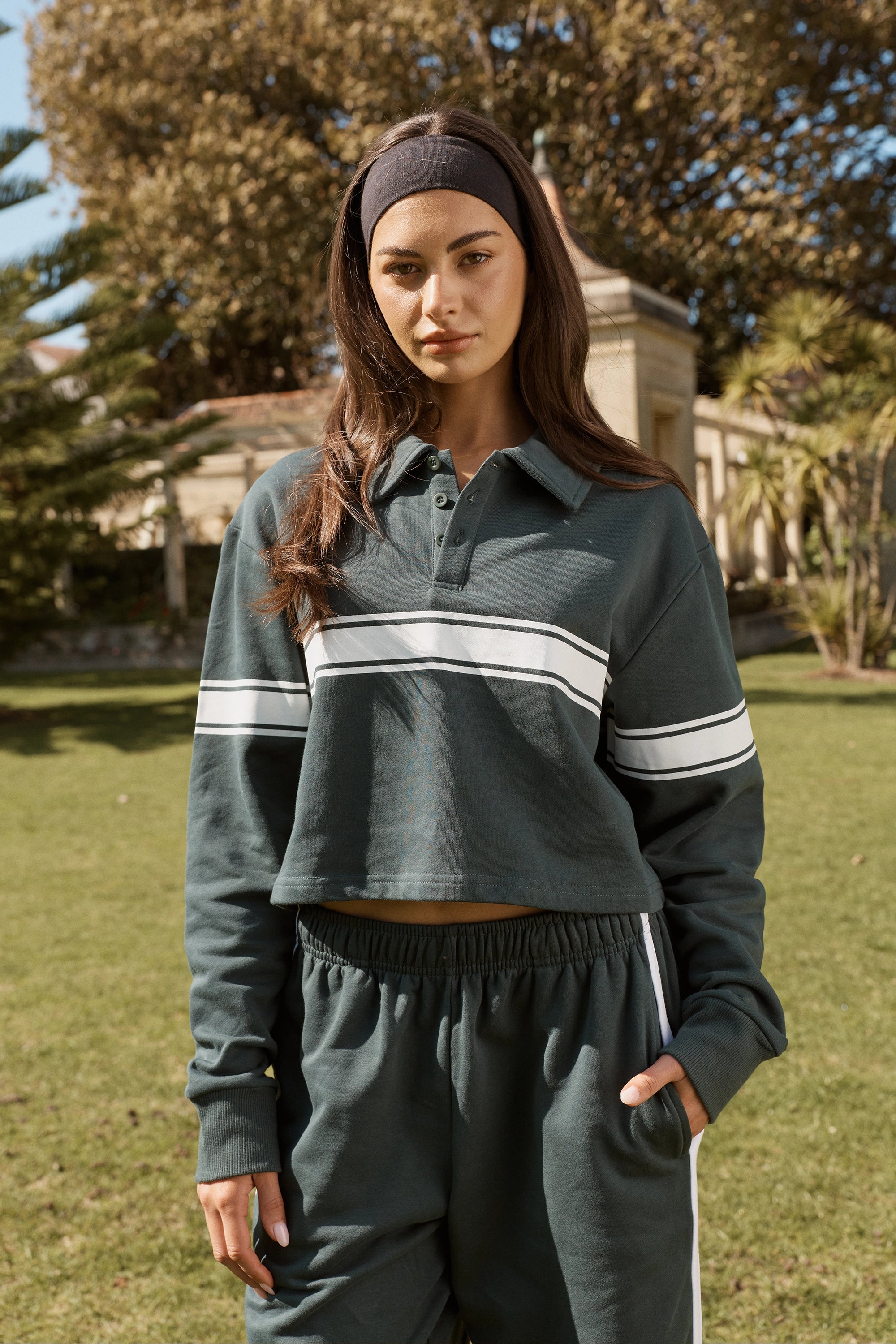 Collegiate Cropped Polo - Forest-Green