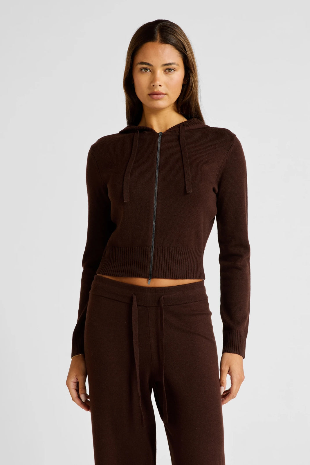 ALLFENIX Two Way Knit Hoodie - Espresso