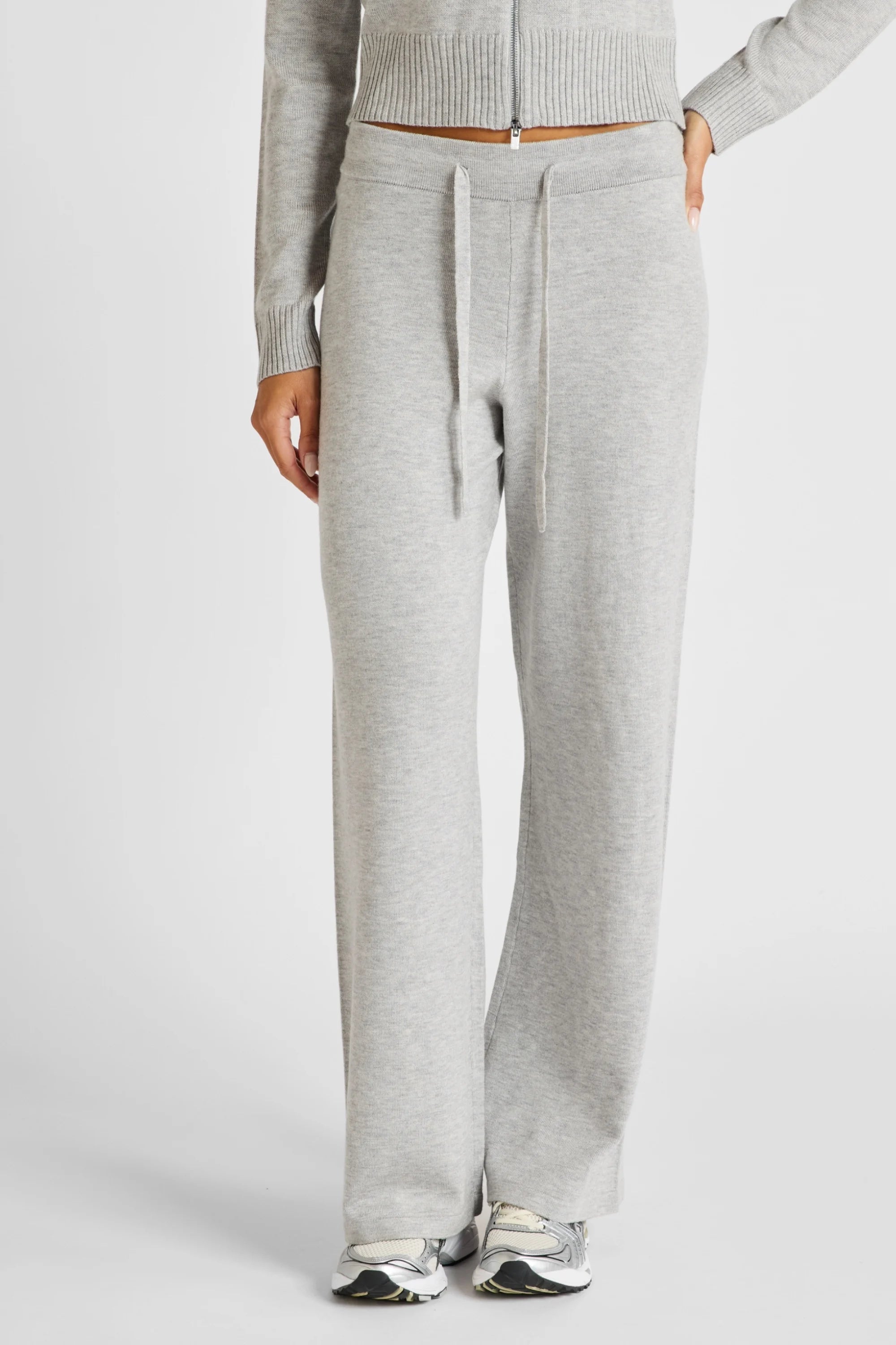 ALLFENIX Wide Leg Knit Pant - Grey Marle