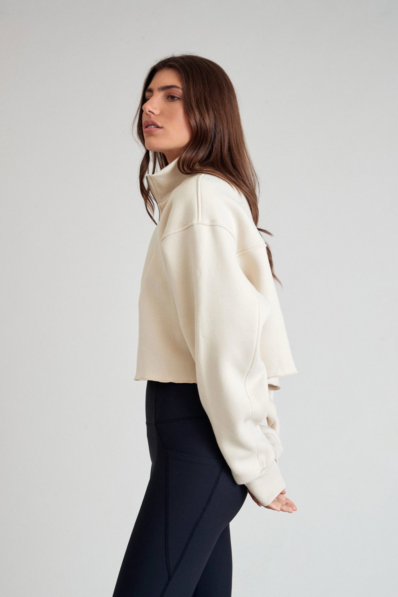 Arlo Crop 1/2 Zip Sweater (Clay) - All Fenix