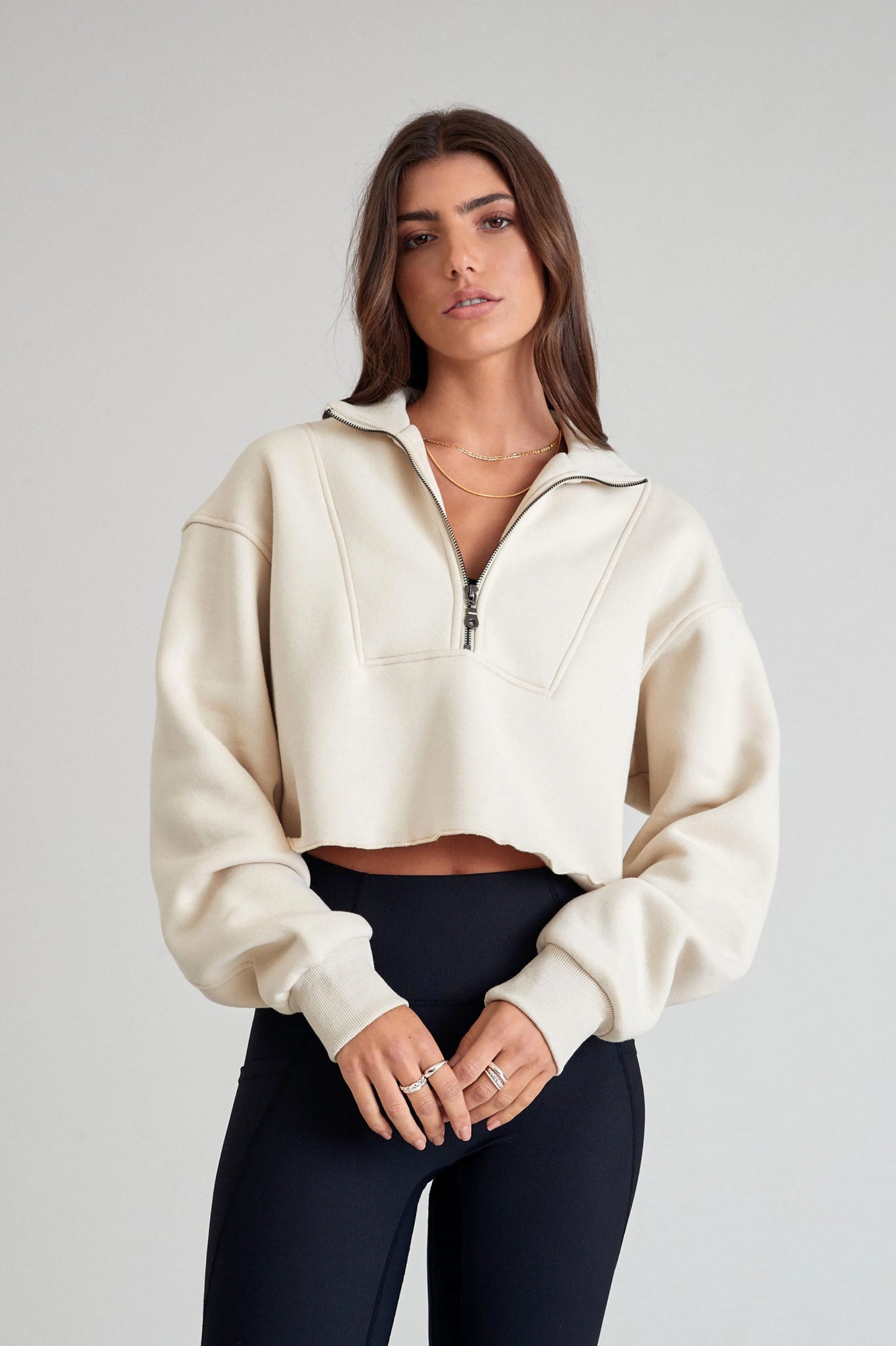 Arlo Crop 1/2 Zip Sweater (Clay) - All Fenix