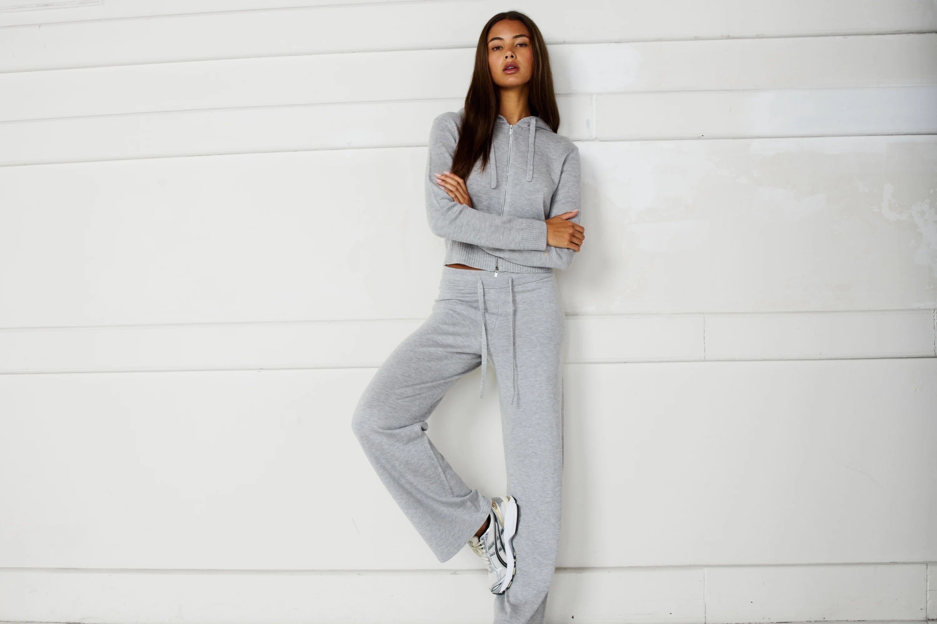 Wide Leg Knit Pant - Grey Marle