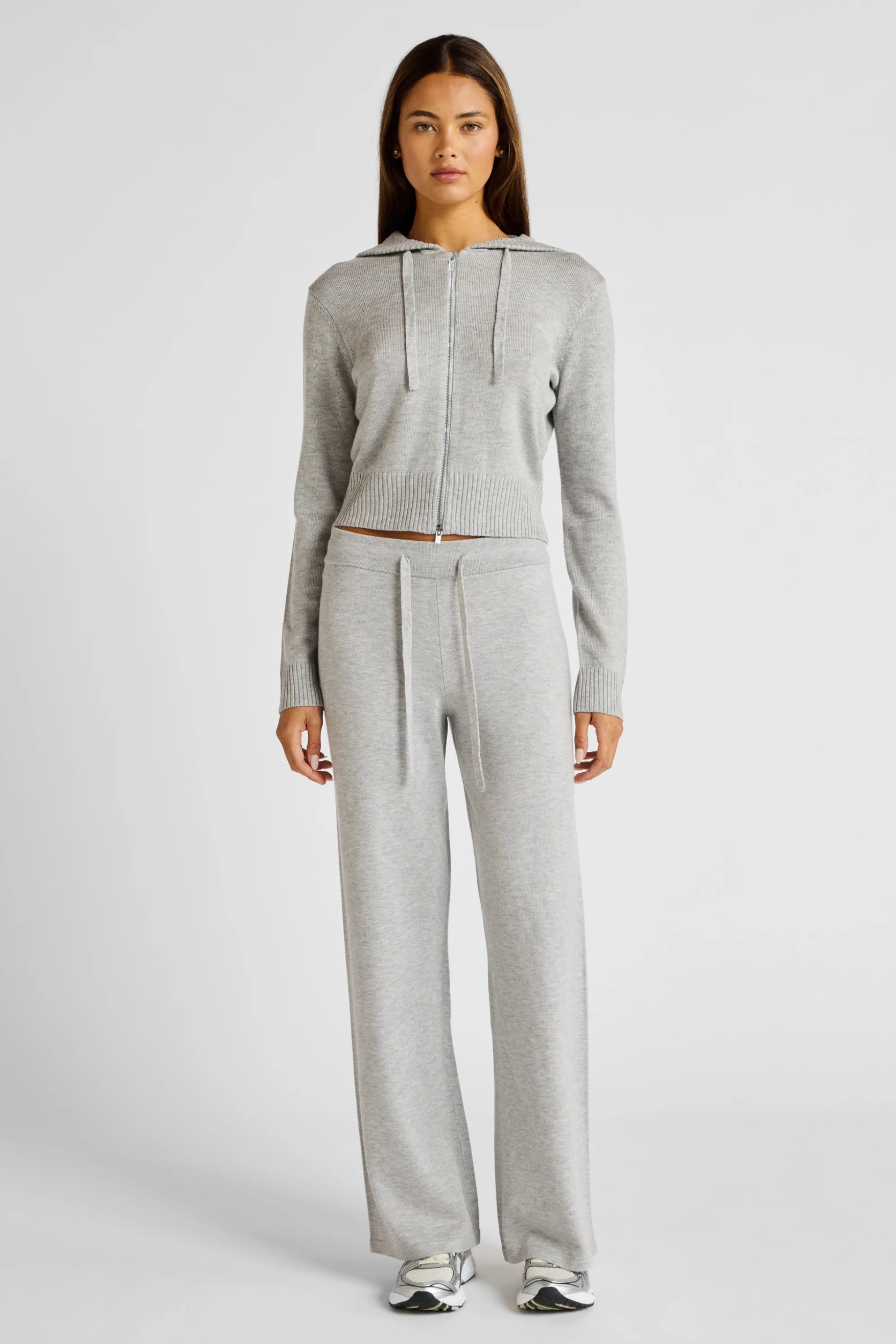 Two Way Knit Hoodie - Grey Marle