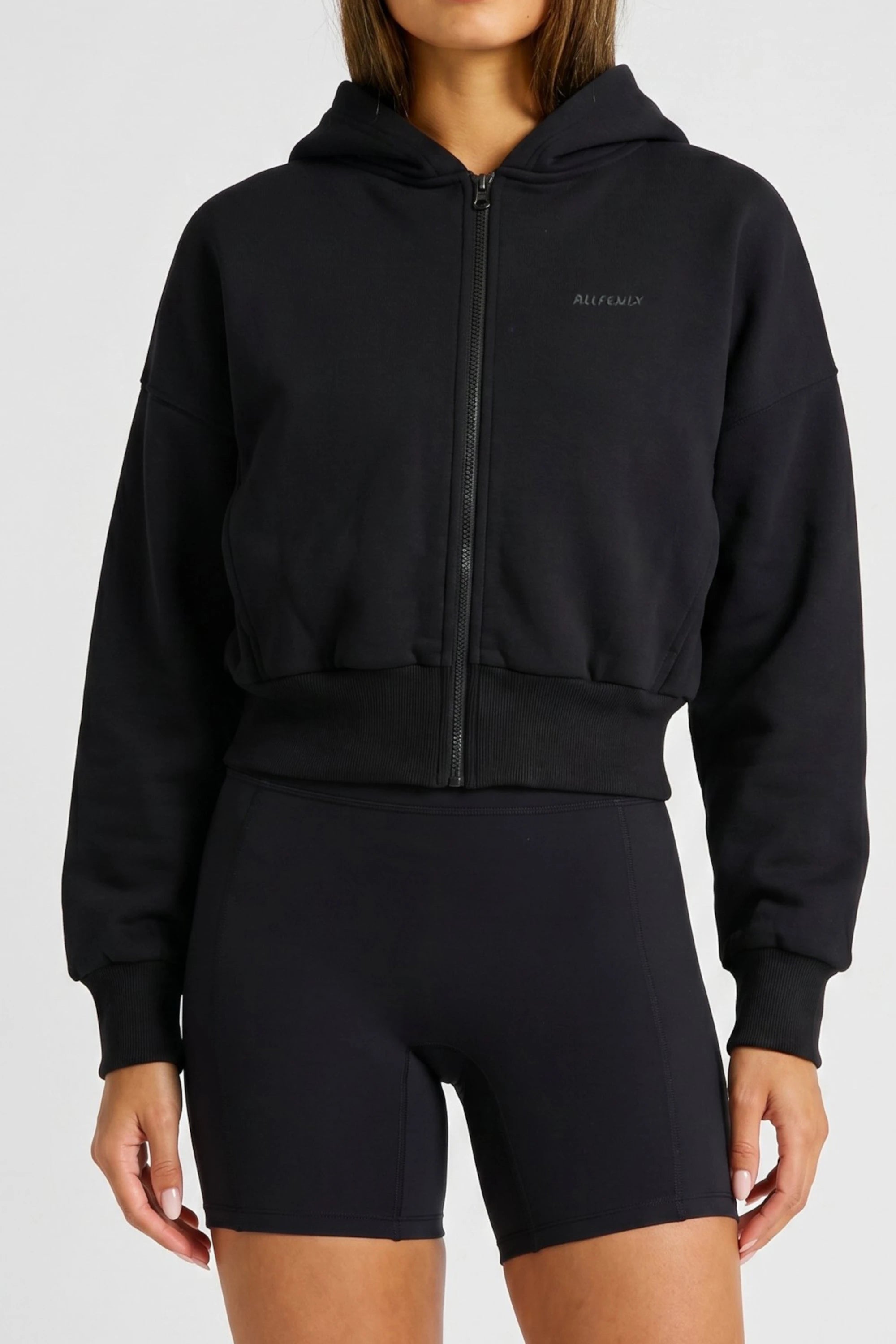 Cropped Zip Hoodie - Black