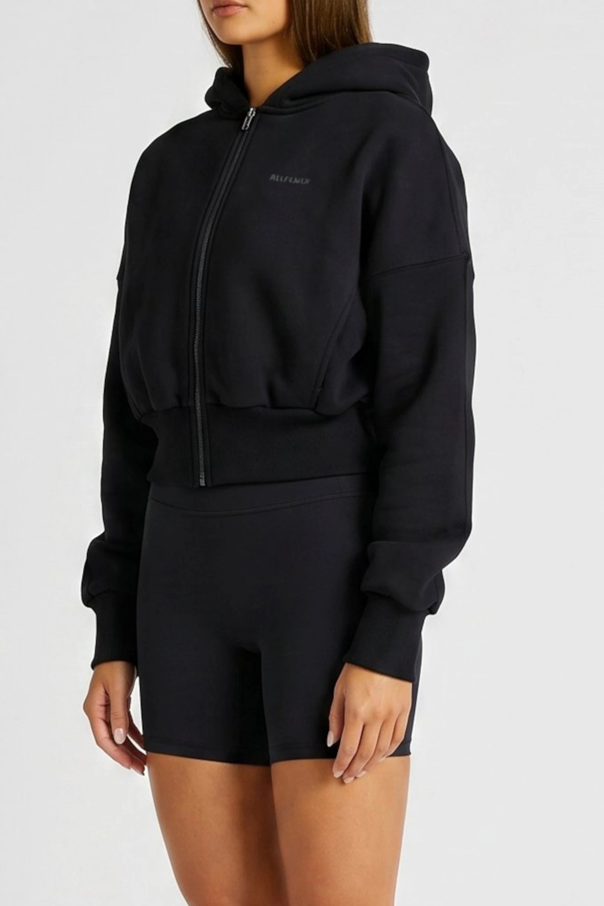 Cropped Zip Hoodie - Black