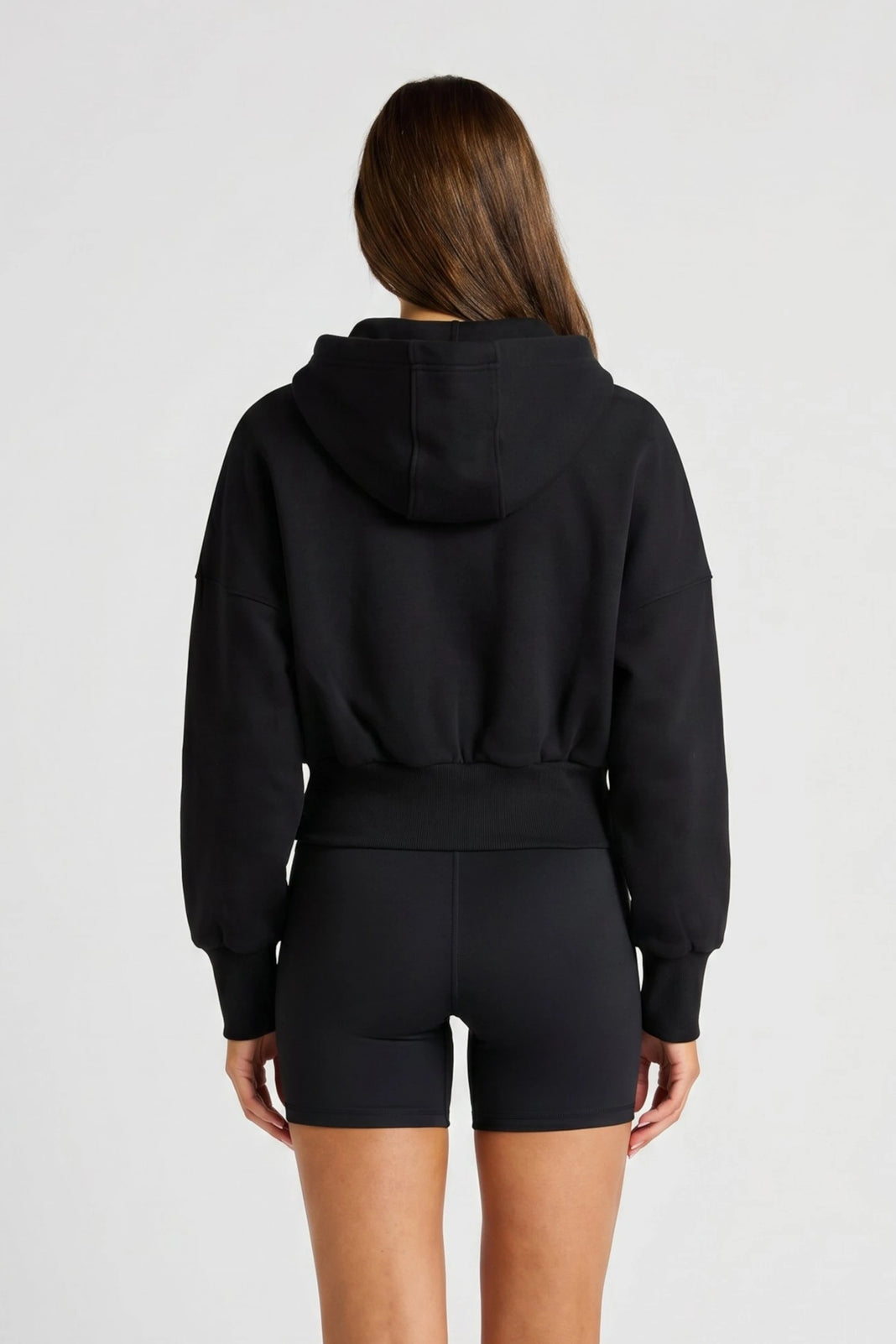 Cropped Zip Hoodie - Black