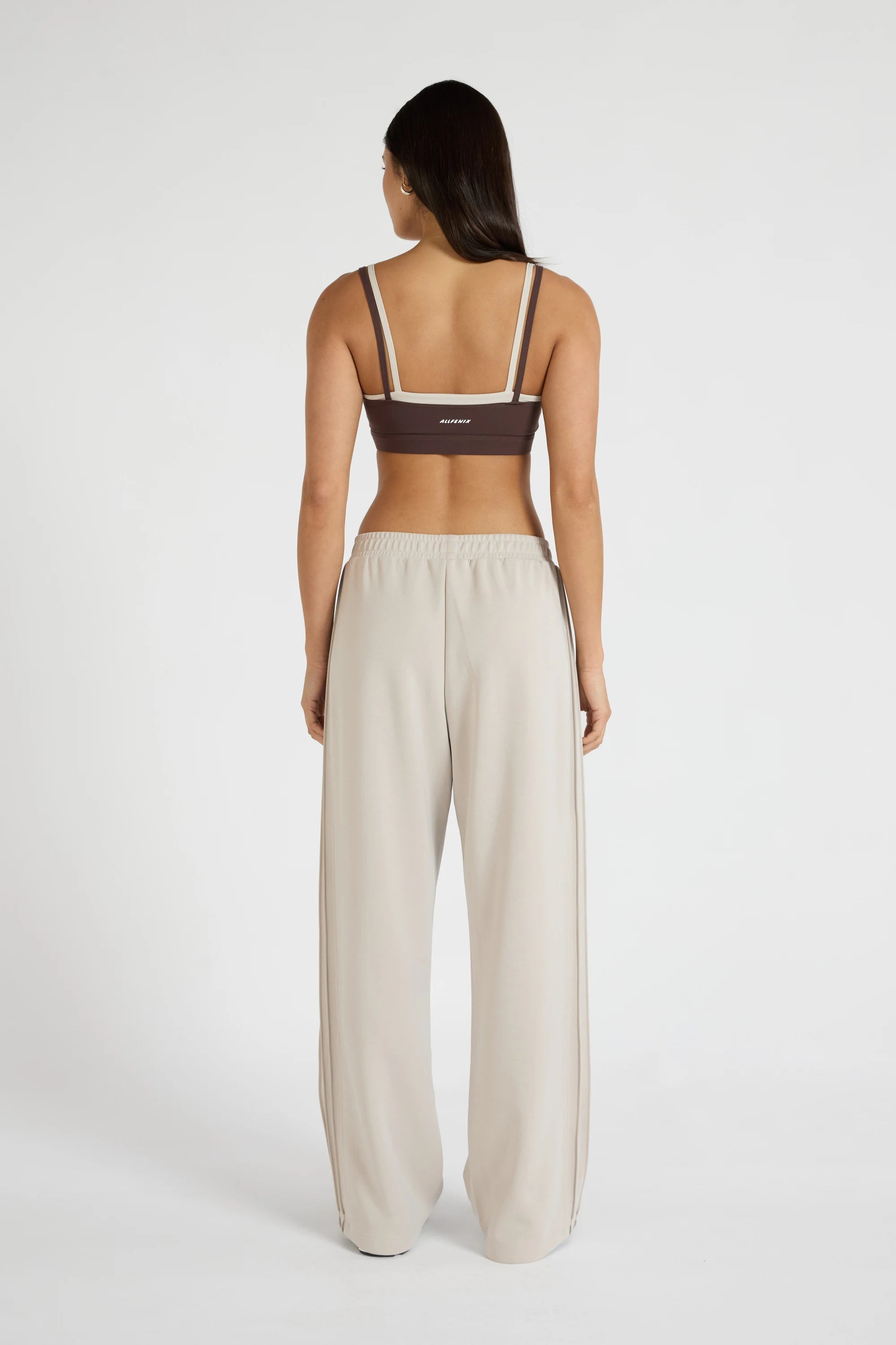 ALLFENIX Soft Luxury Pin Tuck Wide Leg Track Pant - Stone