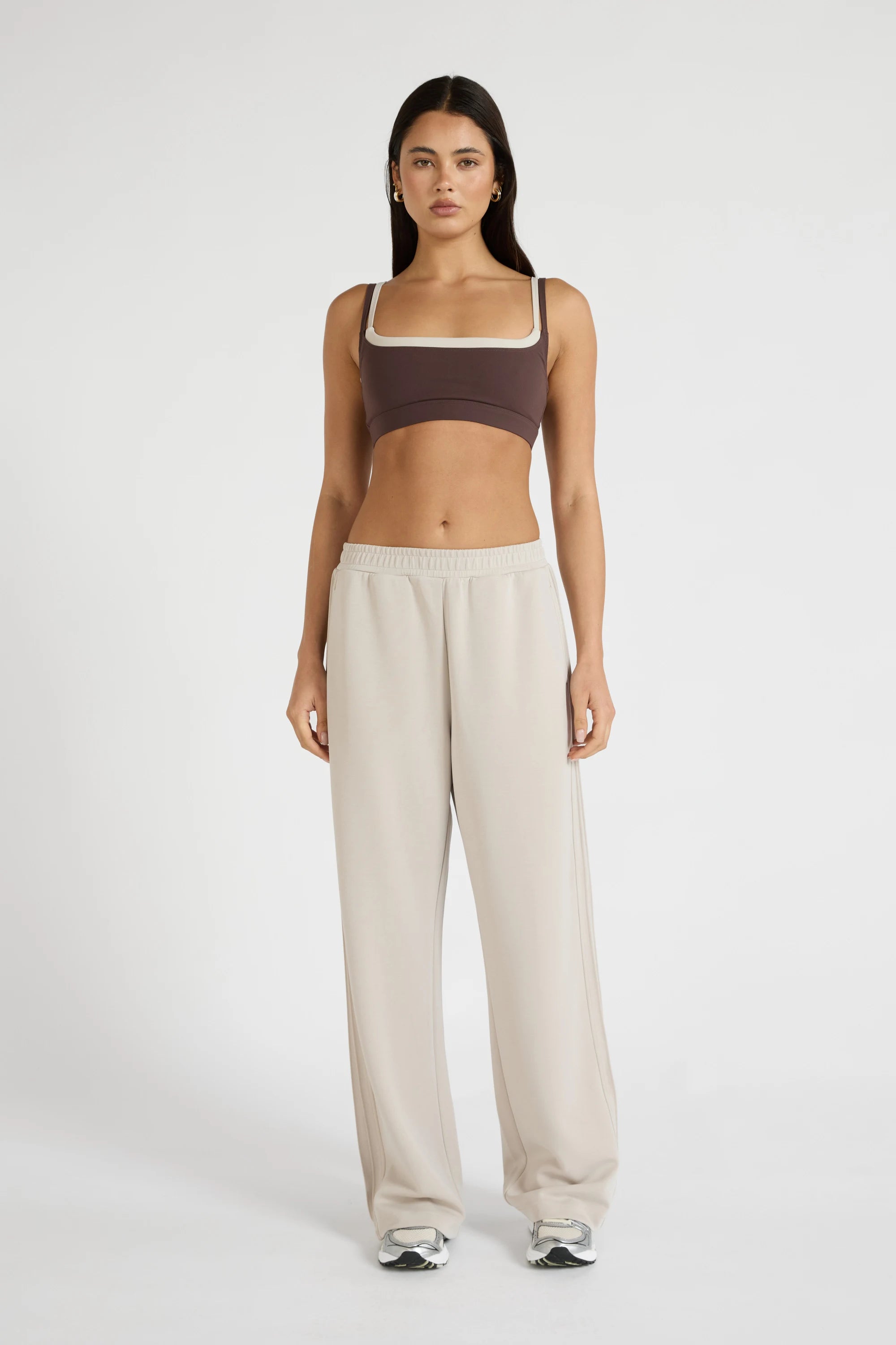 ALLFENIX Soft Luxury Pin Tuck Wide Leg Track Pant - Stone