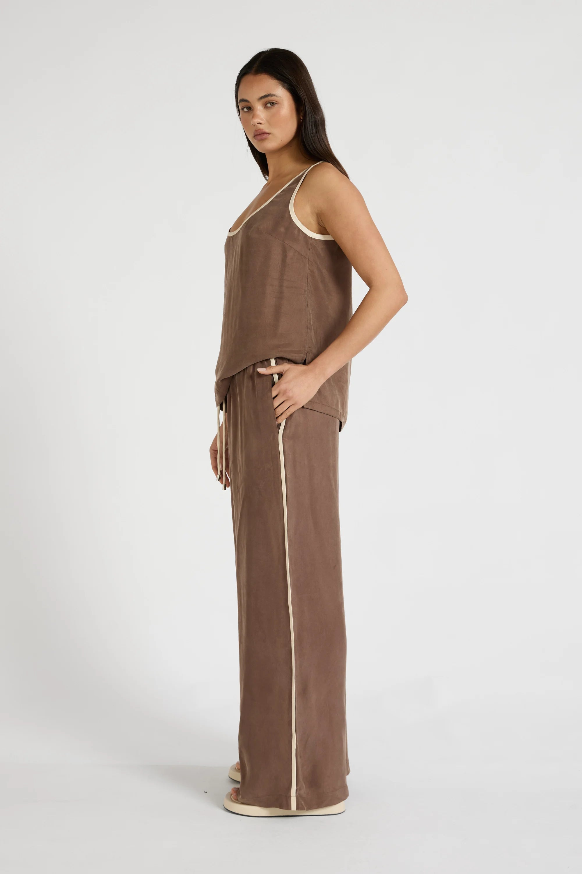 Cupro Contrast Tank - Latte