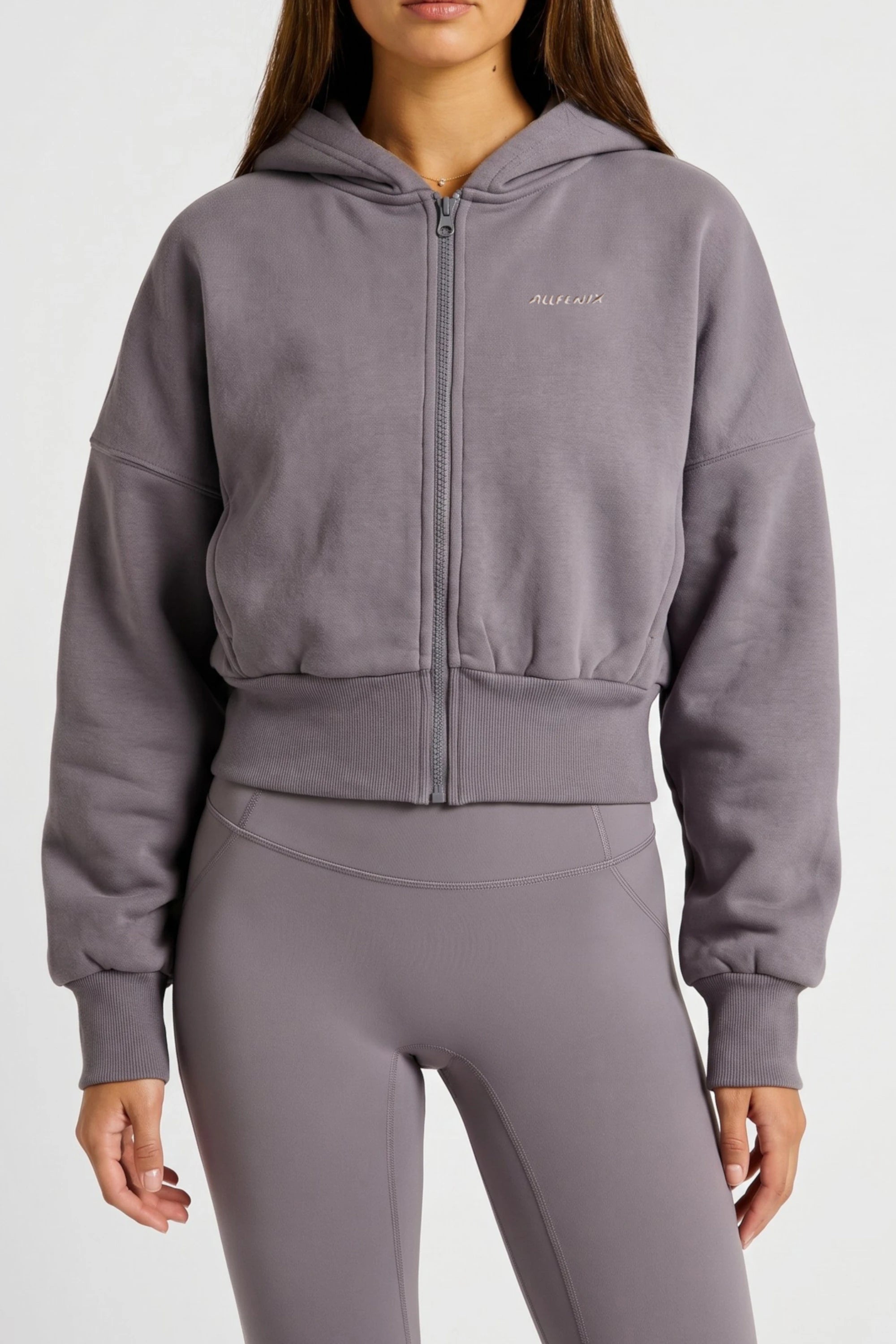 Cropped Zip Hoodie - Charcoal