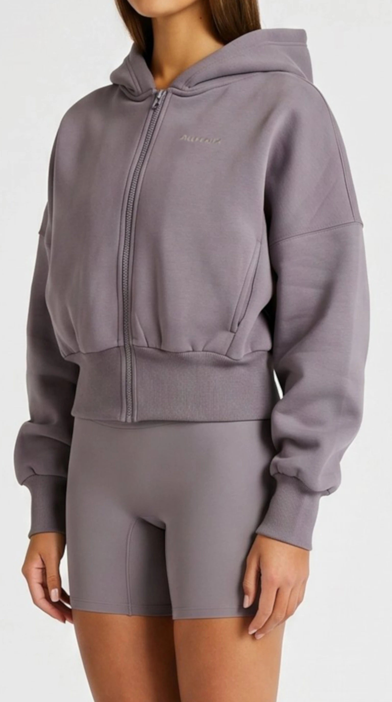 Cropped Zip Hoodie - Charcoal