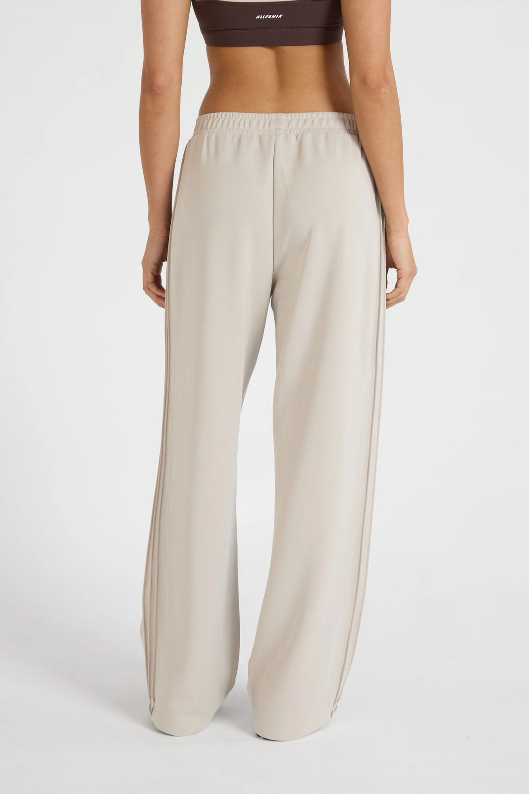 ALLFENIX Soft Luxury Pin Tuck Wide Leg Track Pant - Stone