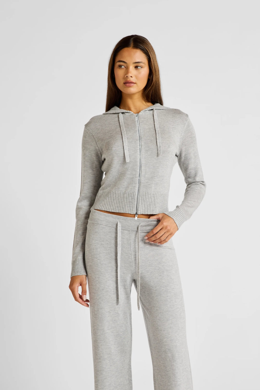 ALLFENIX Two Way Knit Hoodie - Grey Marle