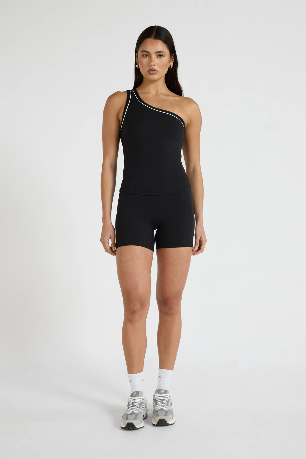ALLFENIX CloudCore™ One Shoulder Contrast Piping Tank - Onyx