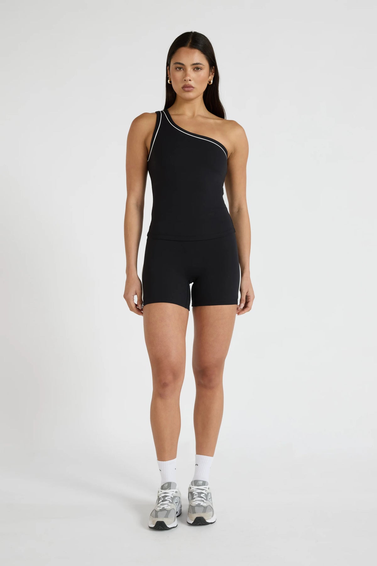 ALLFENIX CloudCore™ One Shoulder Contrast Piping Tank - Onyx