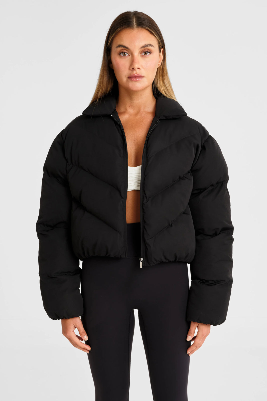 ALLFENIX Cropped Puffer Jacket - Black