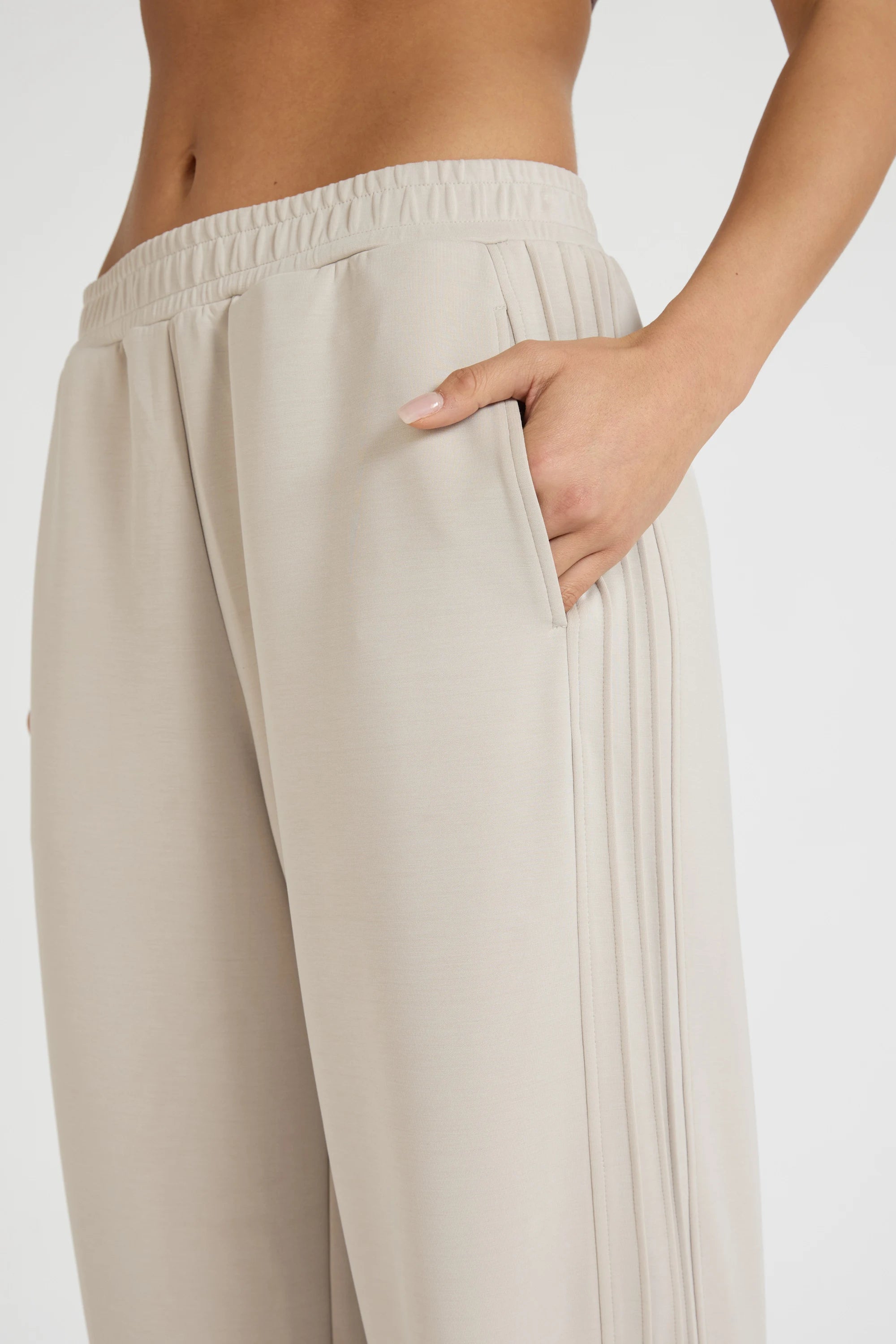 ALLFENIX Soft Luxury Pin Tuck Wide Leg Track Pant - Stone