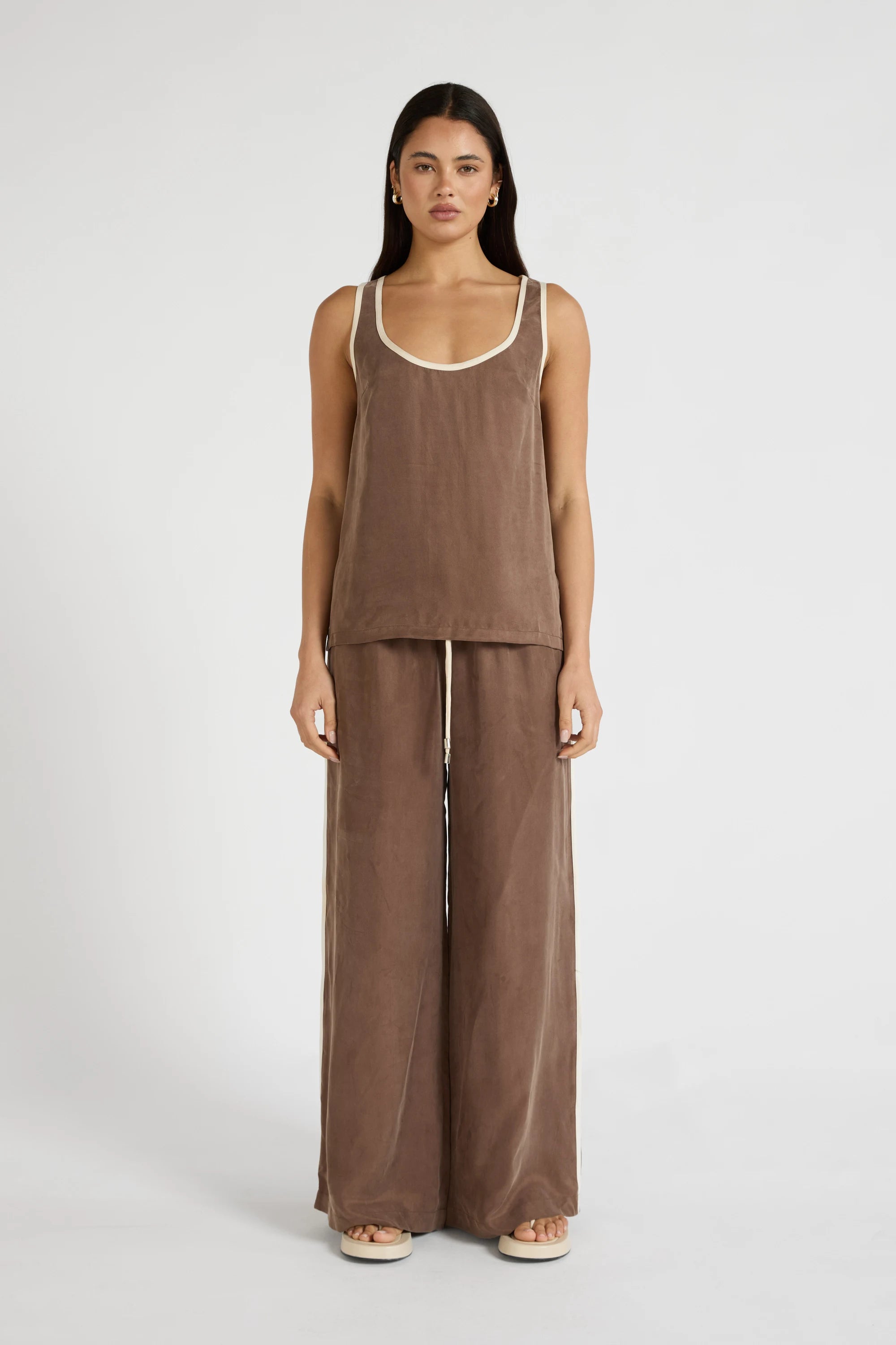 Cupro Contrast Tank - Latte