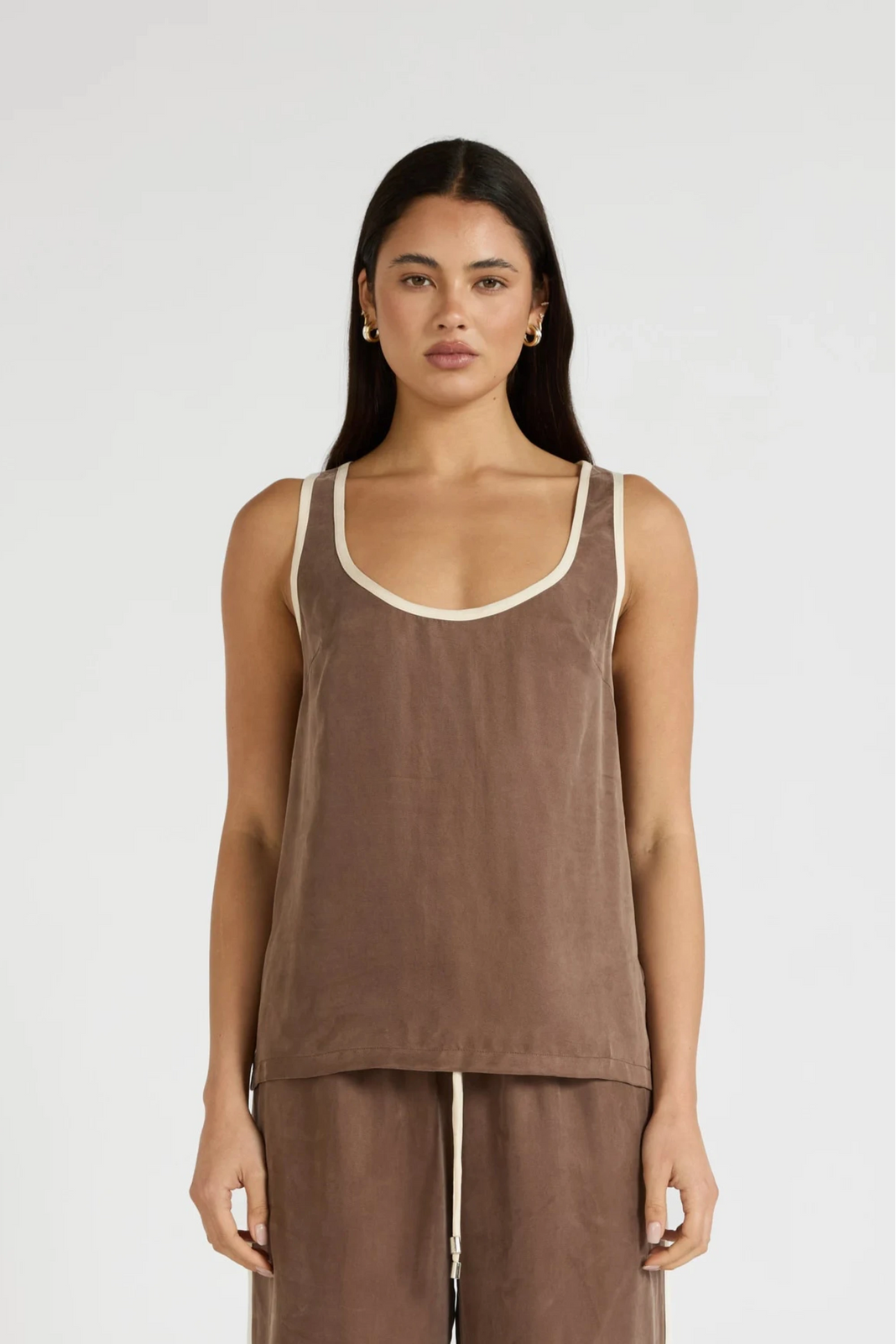 ALLFENIX Cupro Contrast Tank - Latte