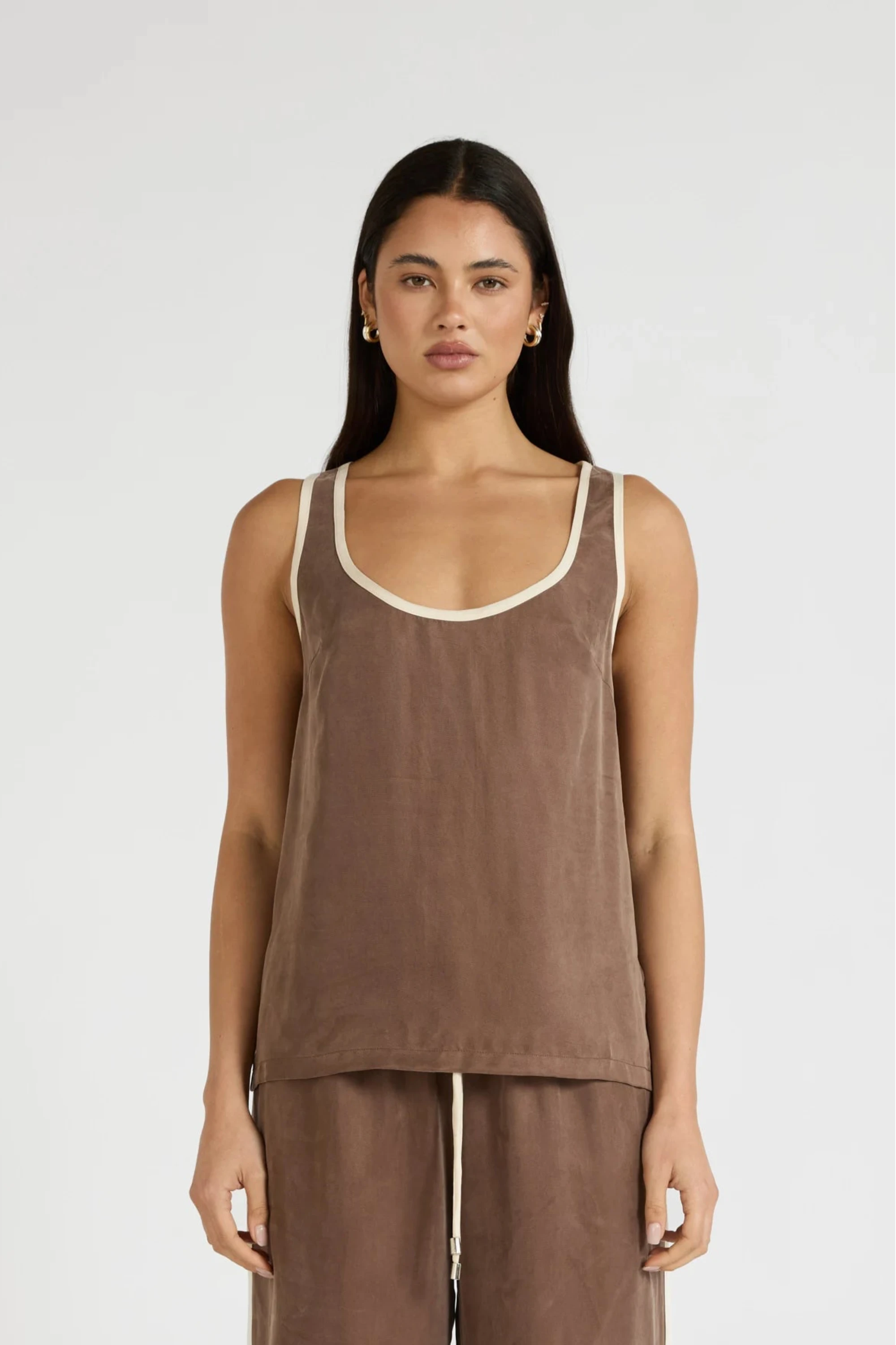 ALLFENIX Cupro Contrast Tank - Latte