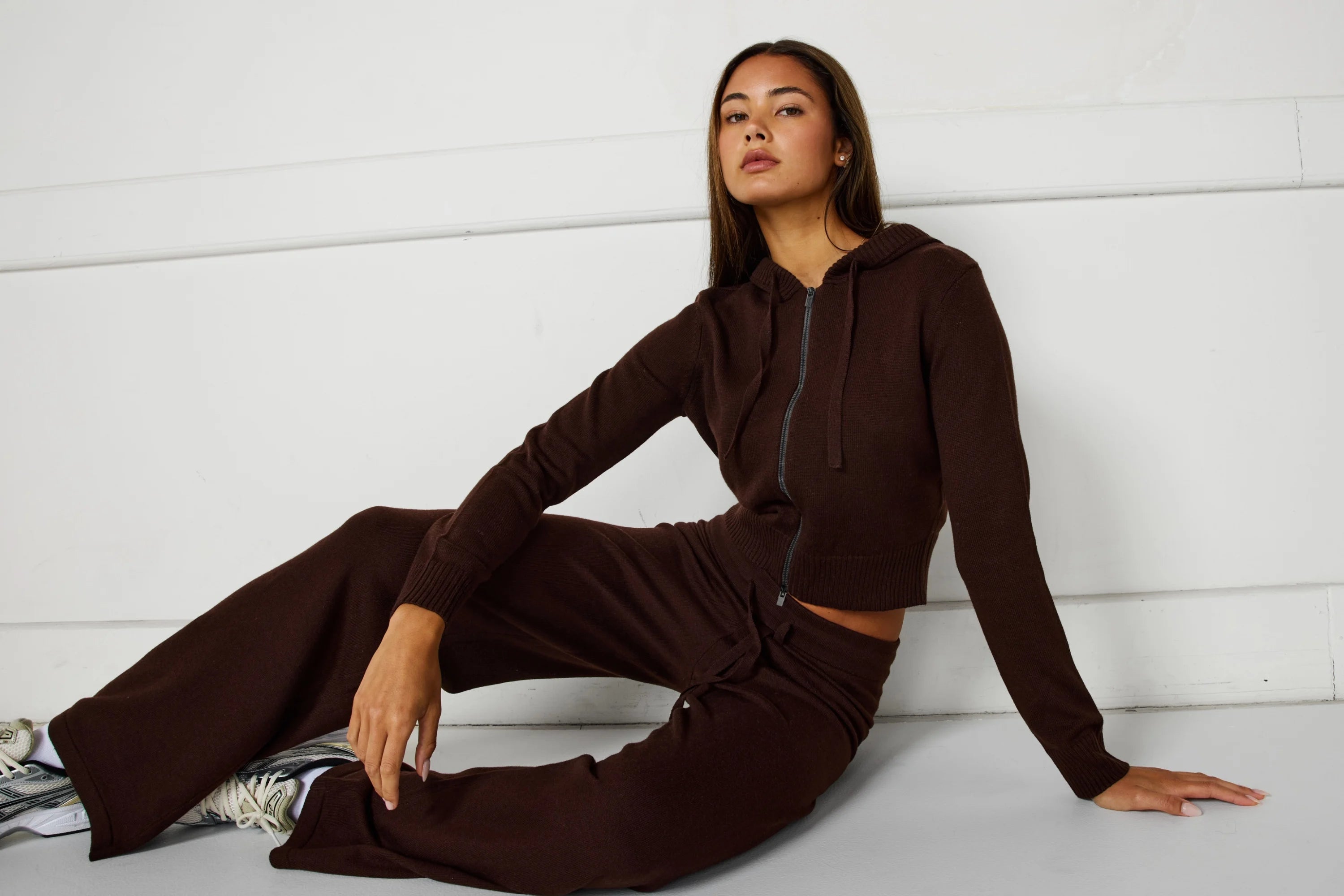 Two Way Knit Hoodie - Espresso