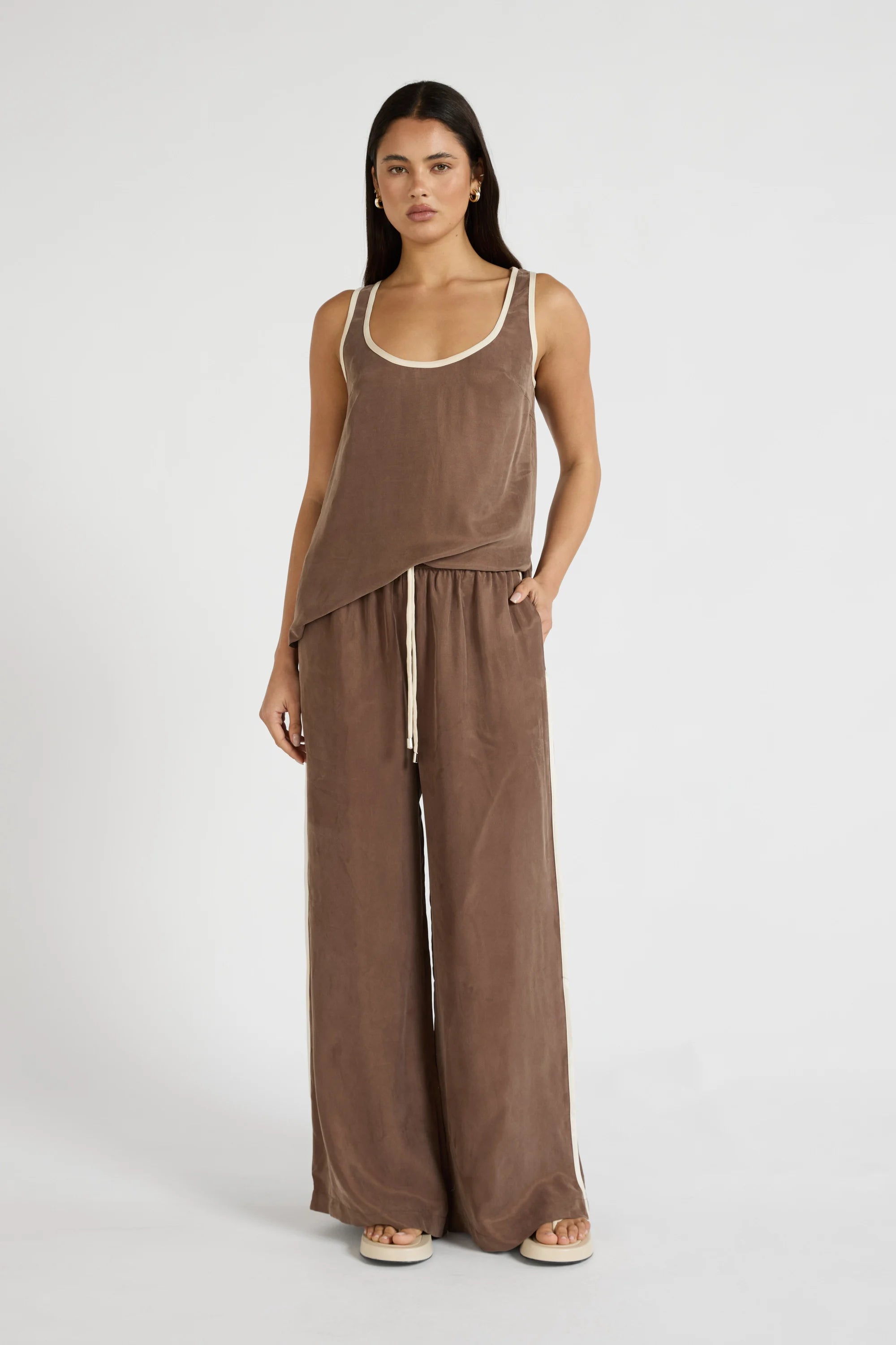 ALLFENIX Cupro Contrast Pant - Latte