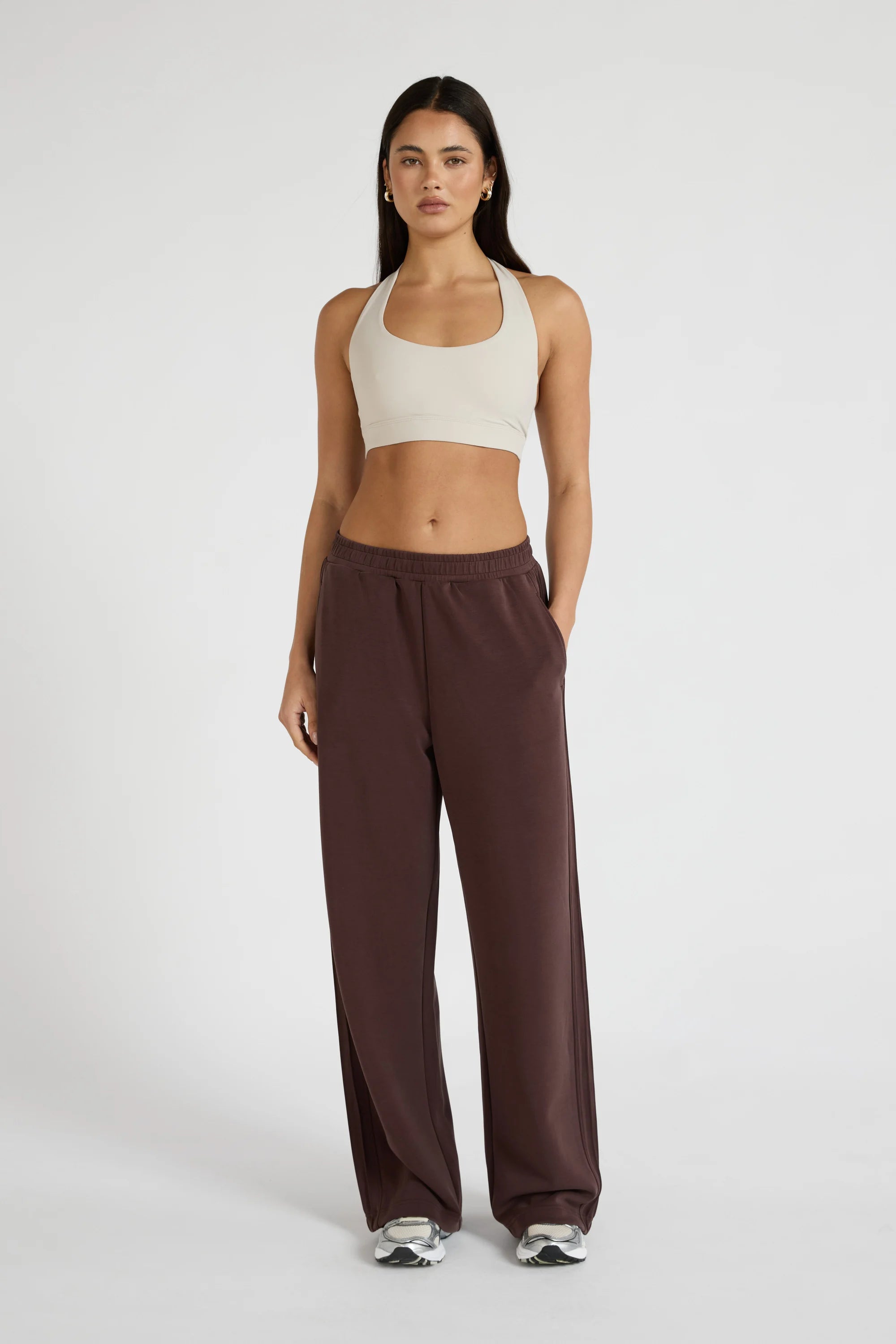 Soft Luxury Pin Tuck Wide Leg Track Pant - Espresso