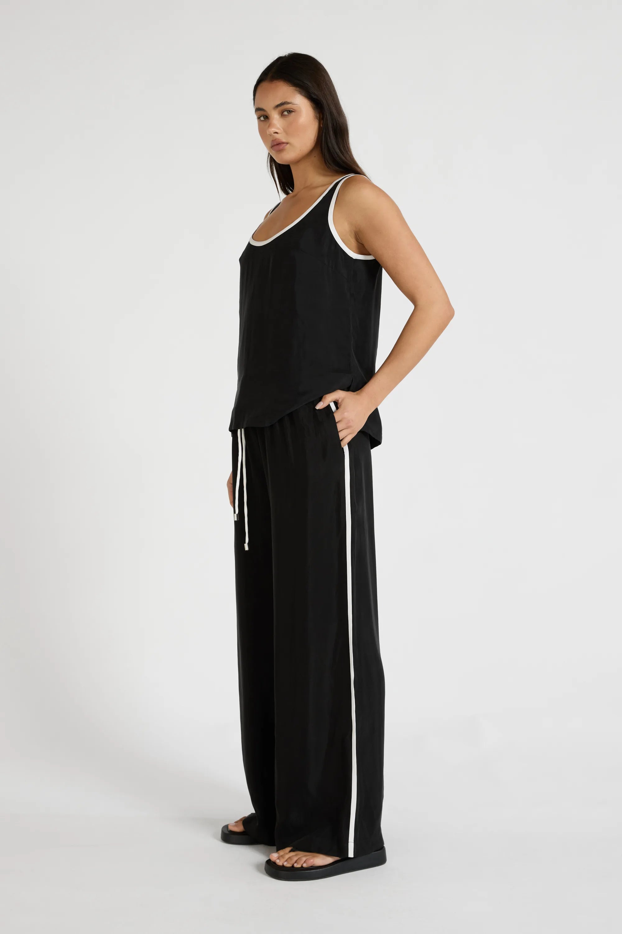 Cupro Contrast Tank - Black