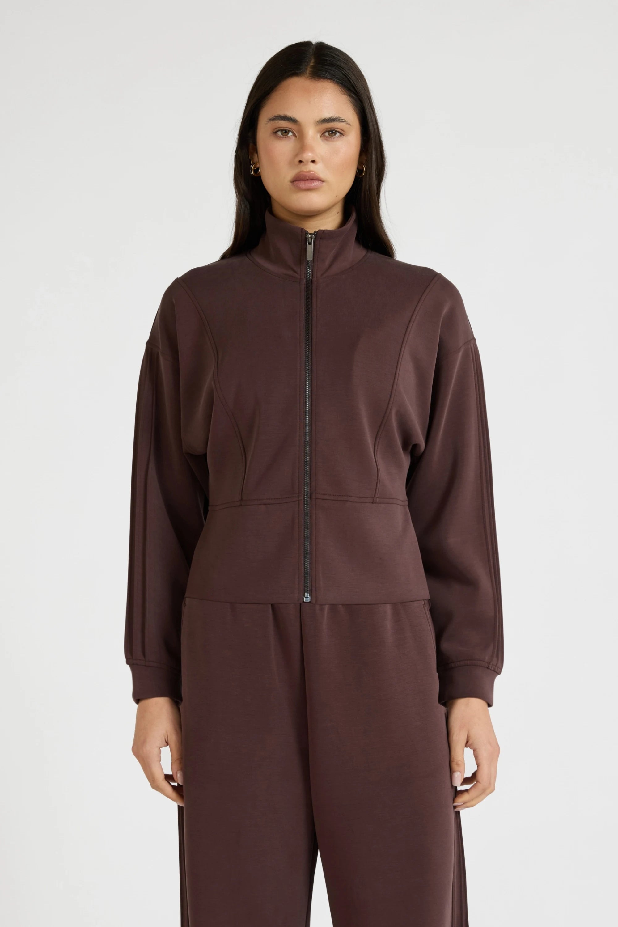 ALLFENIX Soft Luxury Panel Full Zip Jacket - Espresso