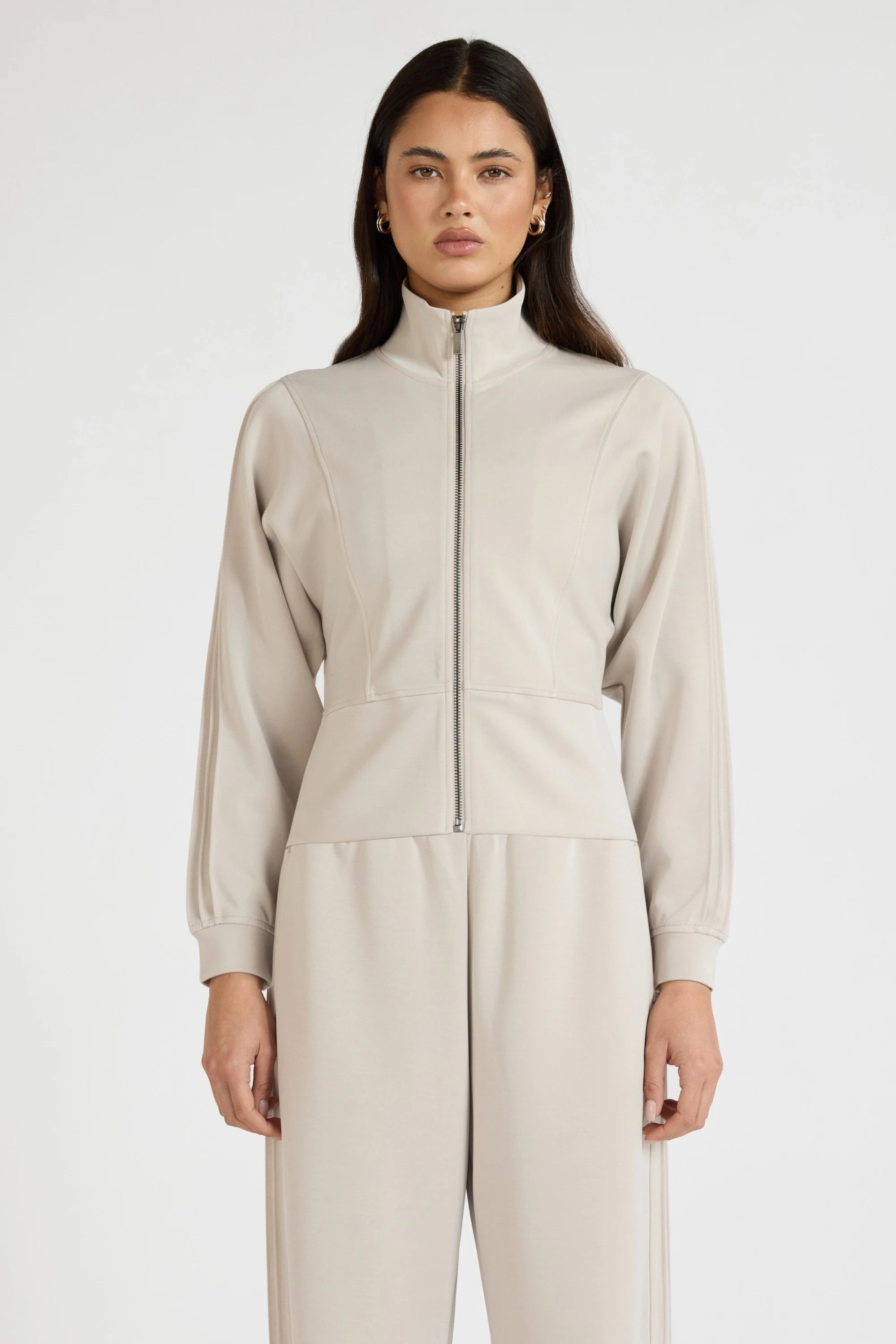 ALLFENIX Soft Luxury Panel Full Zip Jacket - Stone