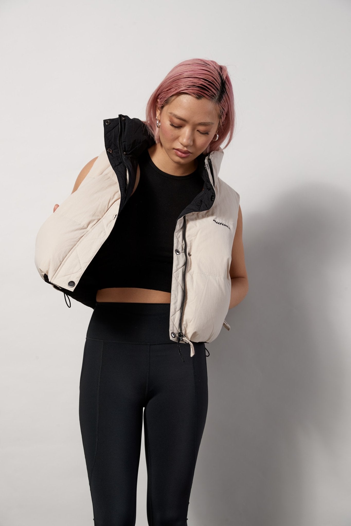 Cropped Reversible Puffer Vest (Clay/Black) - All Fenix