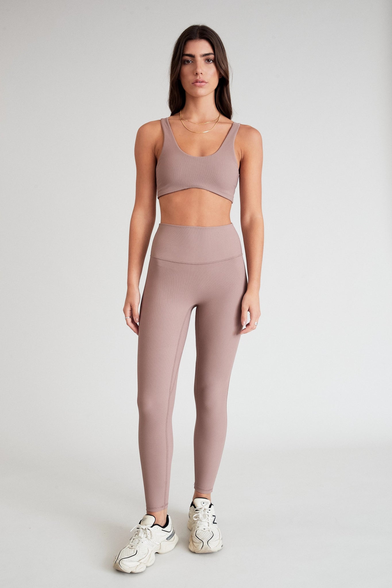 ‘Madison’ Stone Three Piece Cut Out Gym Top and Push Up Legging Set