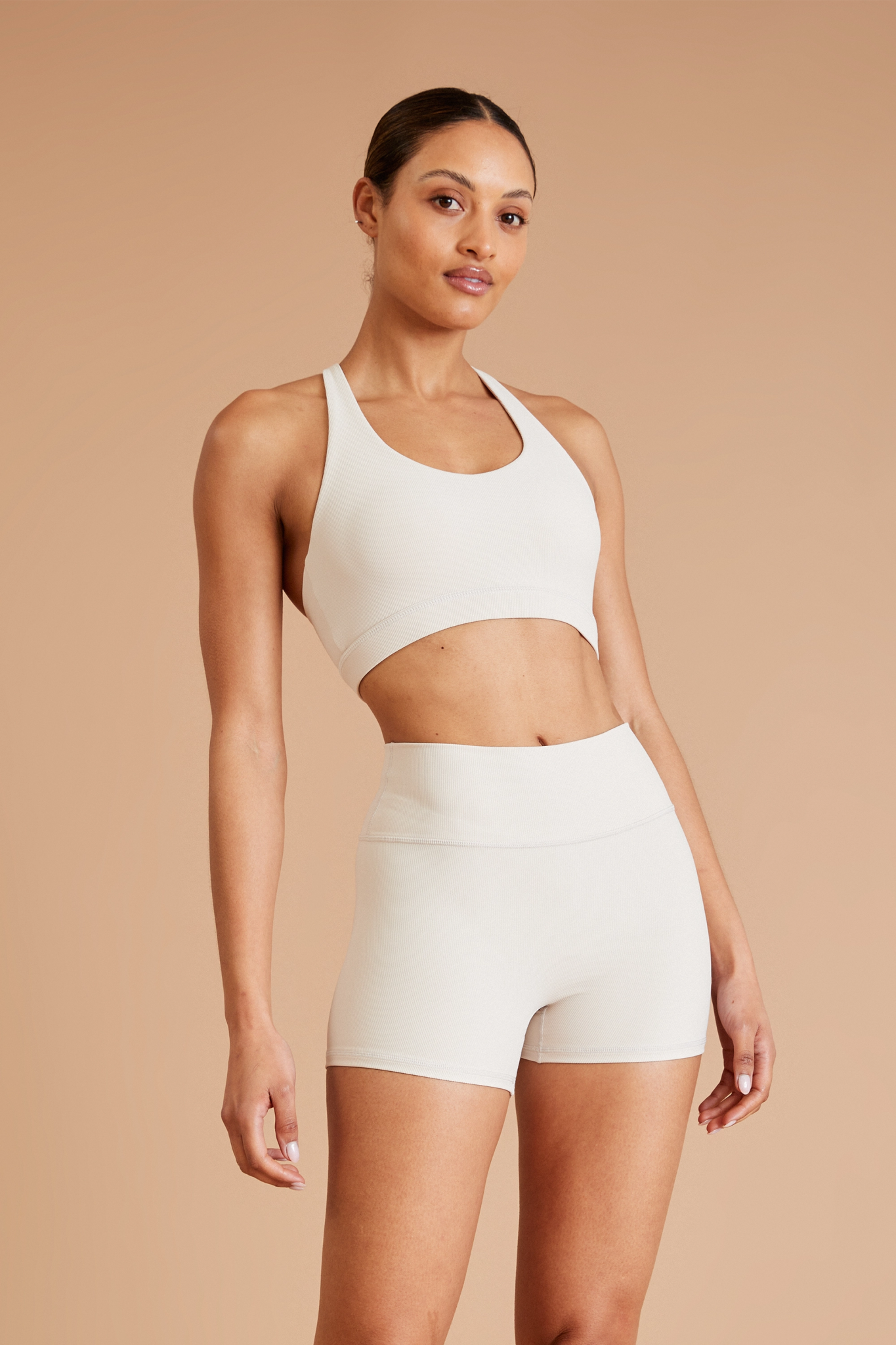 Eco Rib Cross Back Sports Bra (Stone) - All Fenix