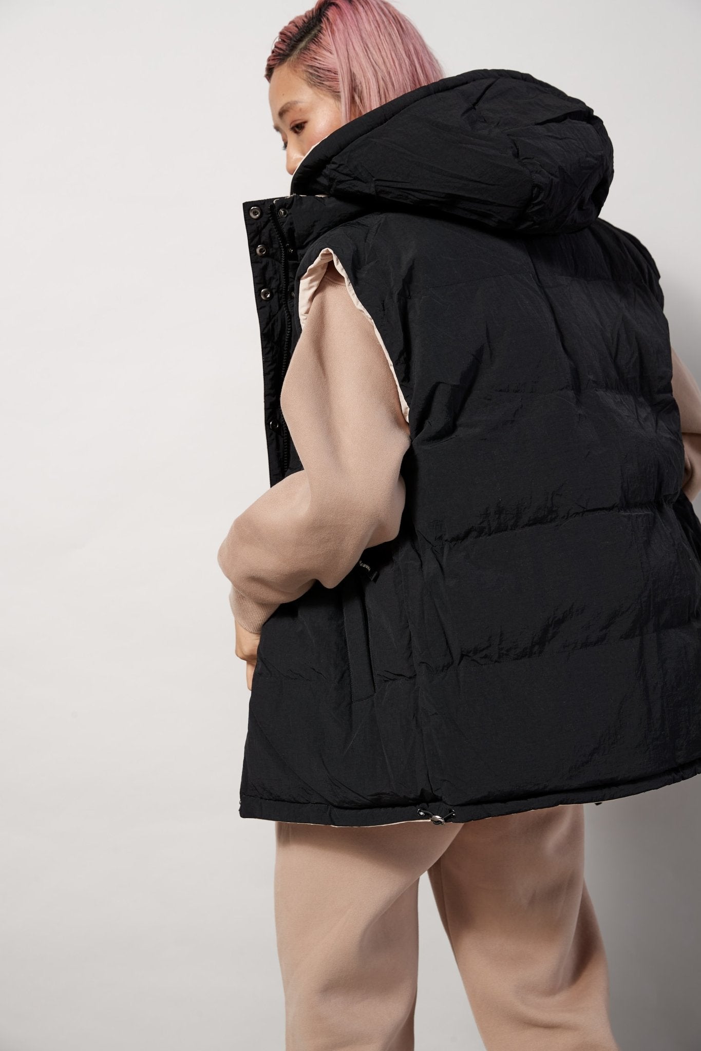 Oversized Reversible Puffer Vest (Clay/Black) - All Fenix